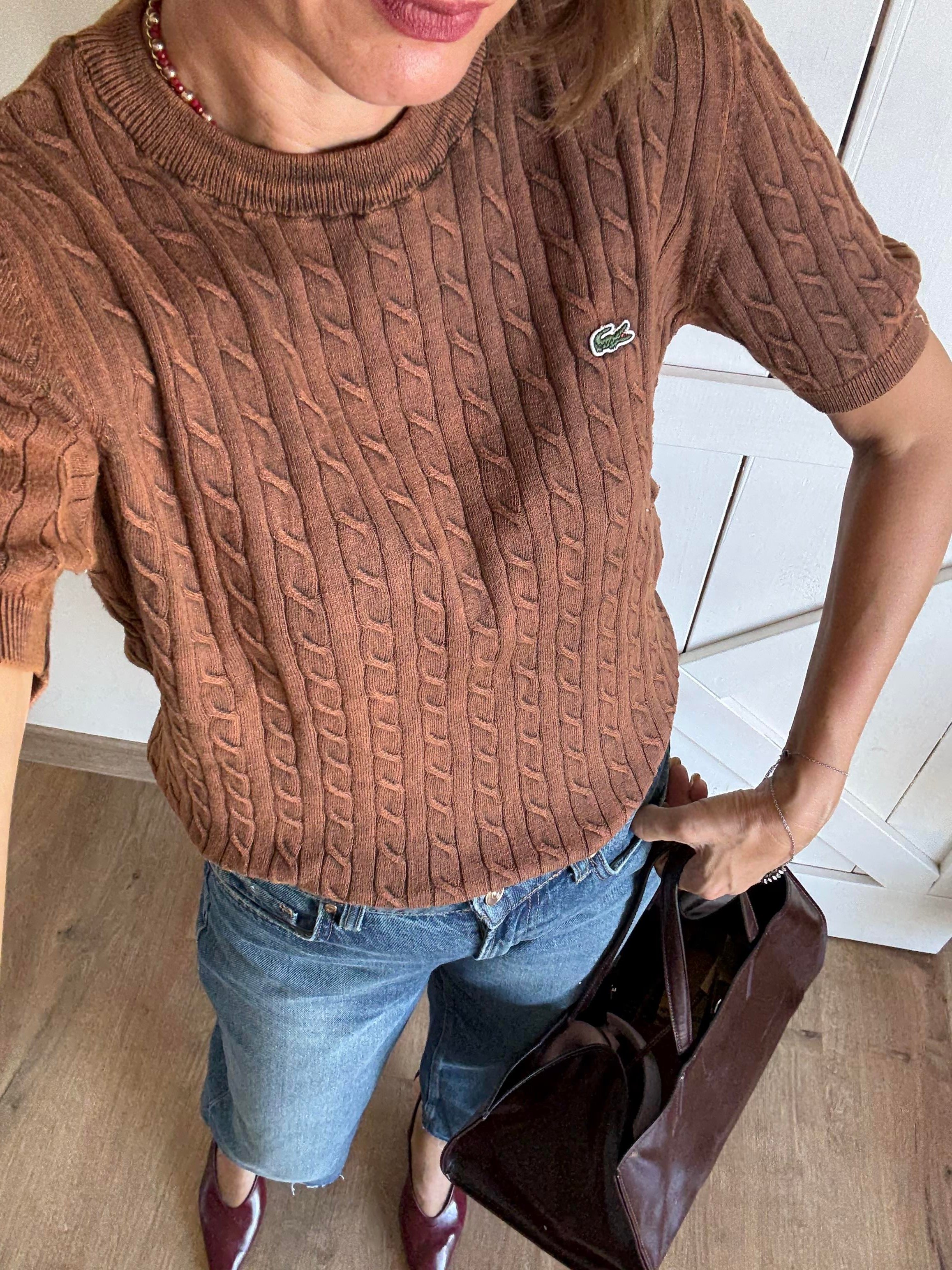 Saç Örgülü Kahverengi Triko Bluz