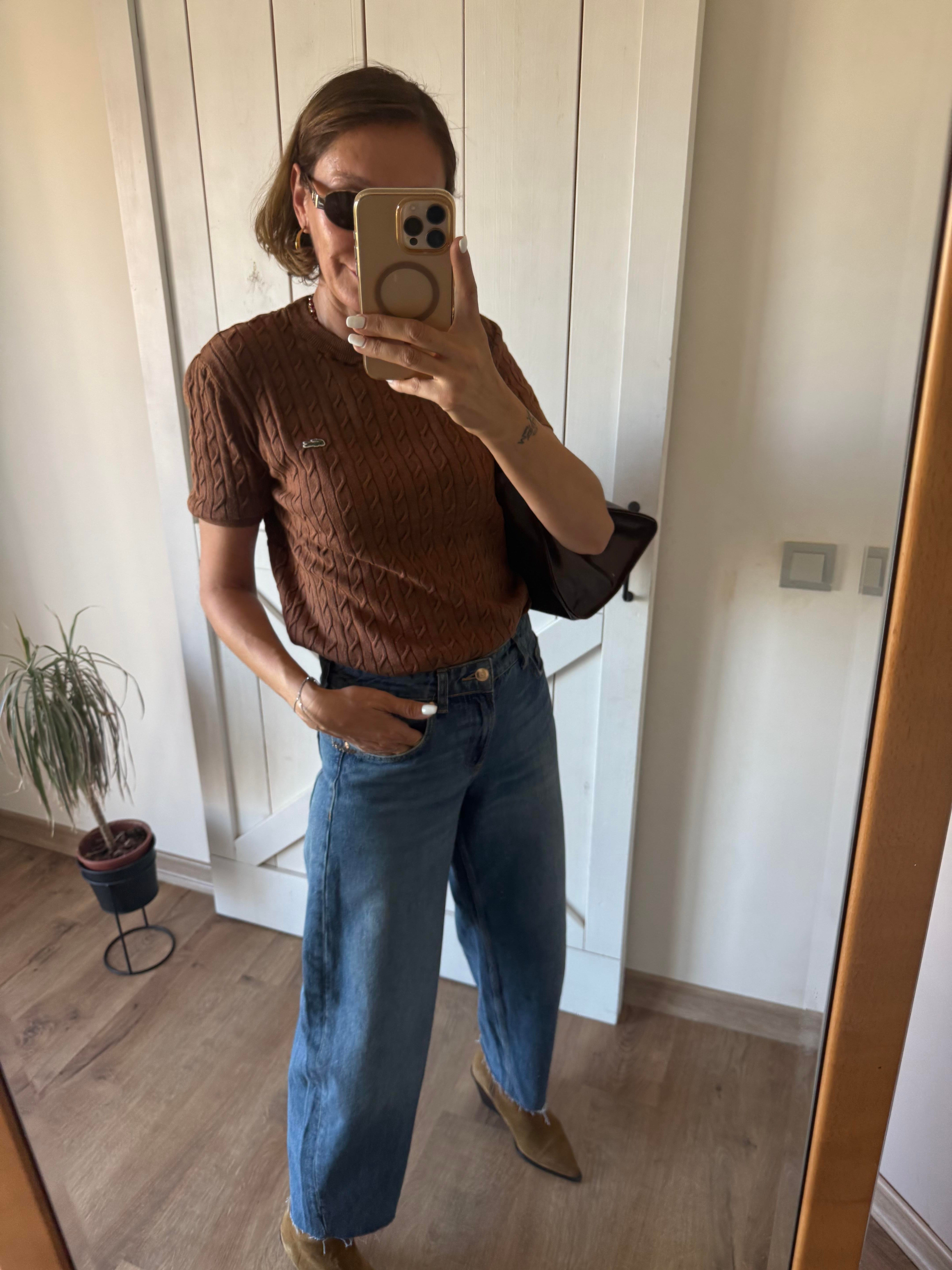 Saç Örgülü Kahverengi Triko Bluz