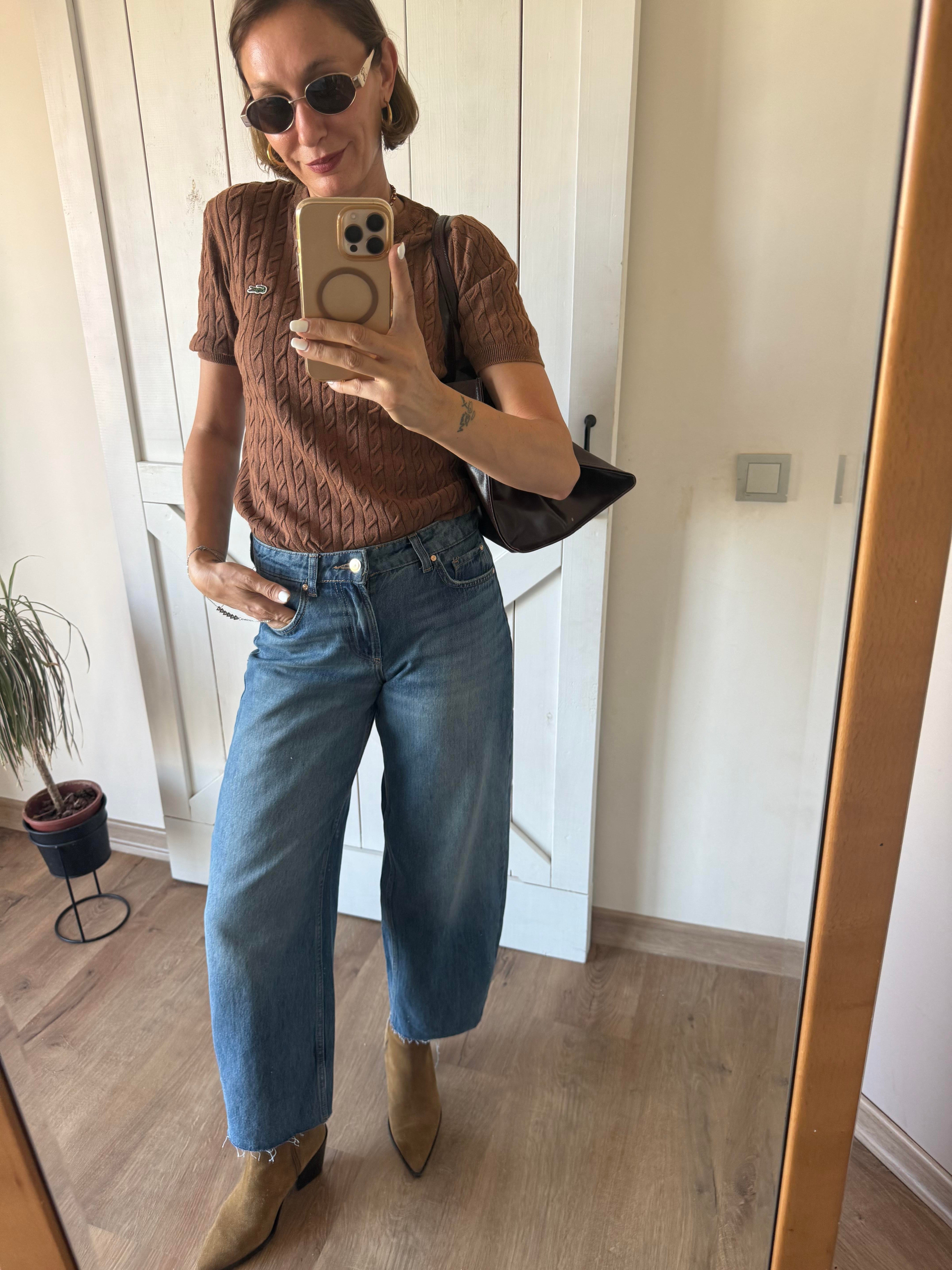 Saç Örgülü Kahverengi Triko Bluz