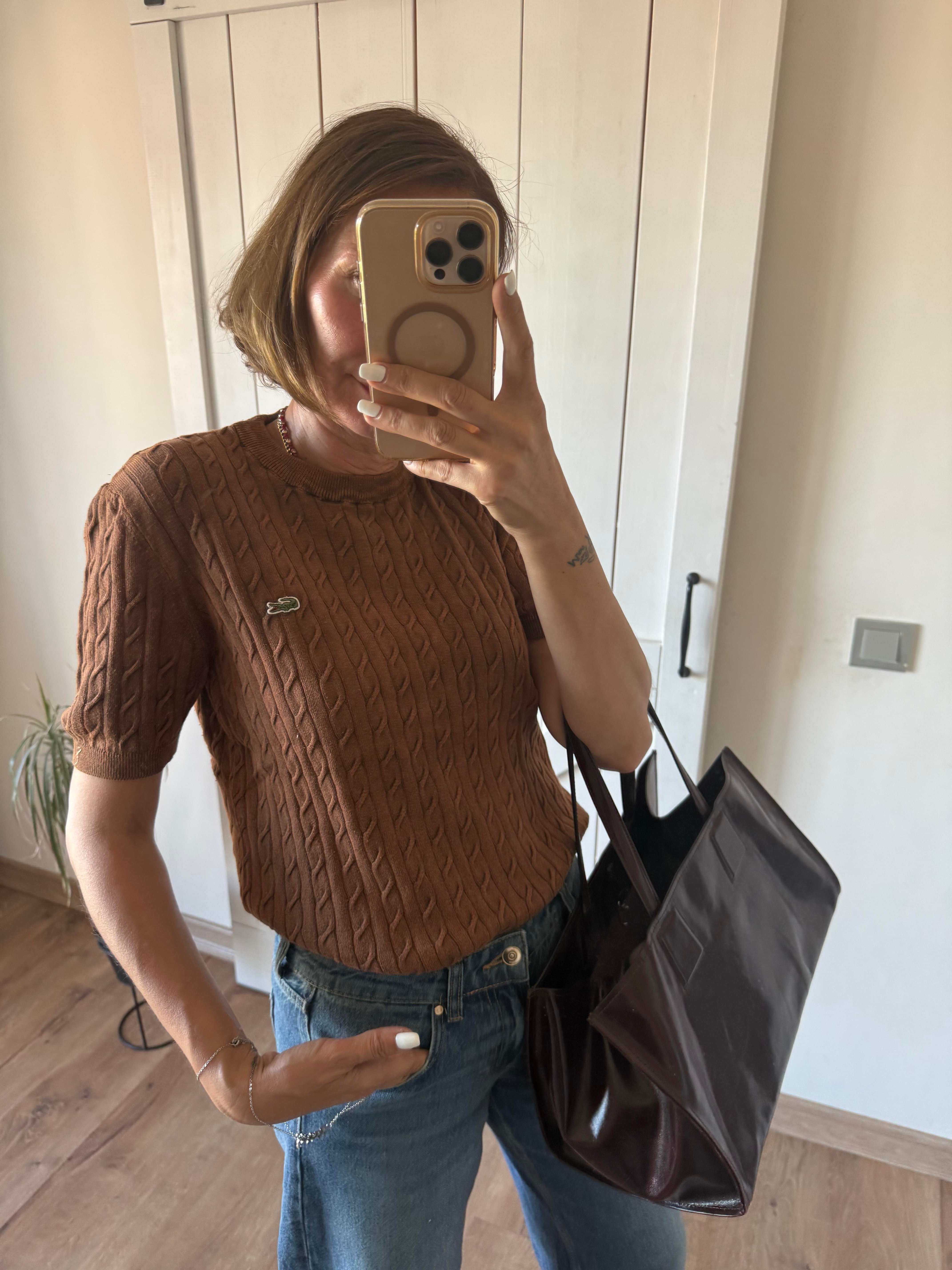 Saç Örgülü Kahverengi Triko Bluz