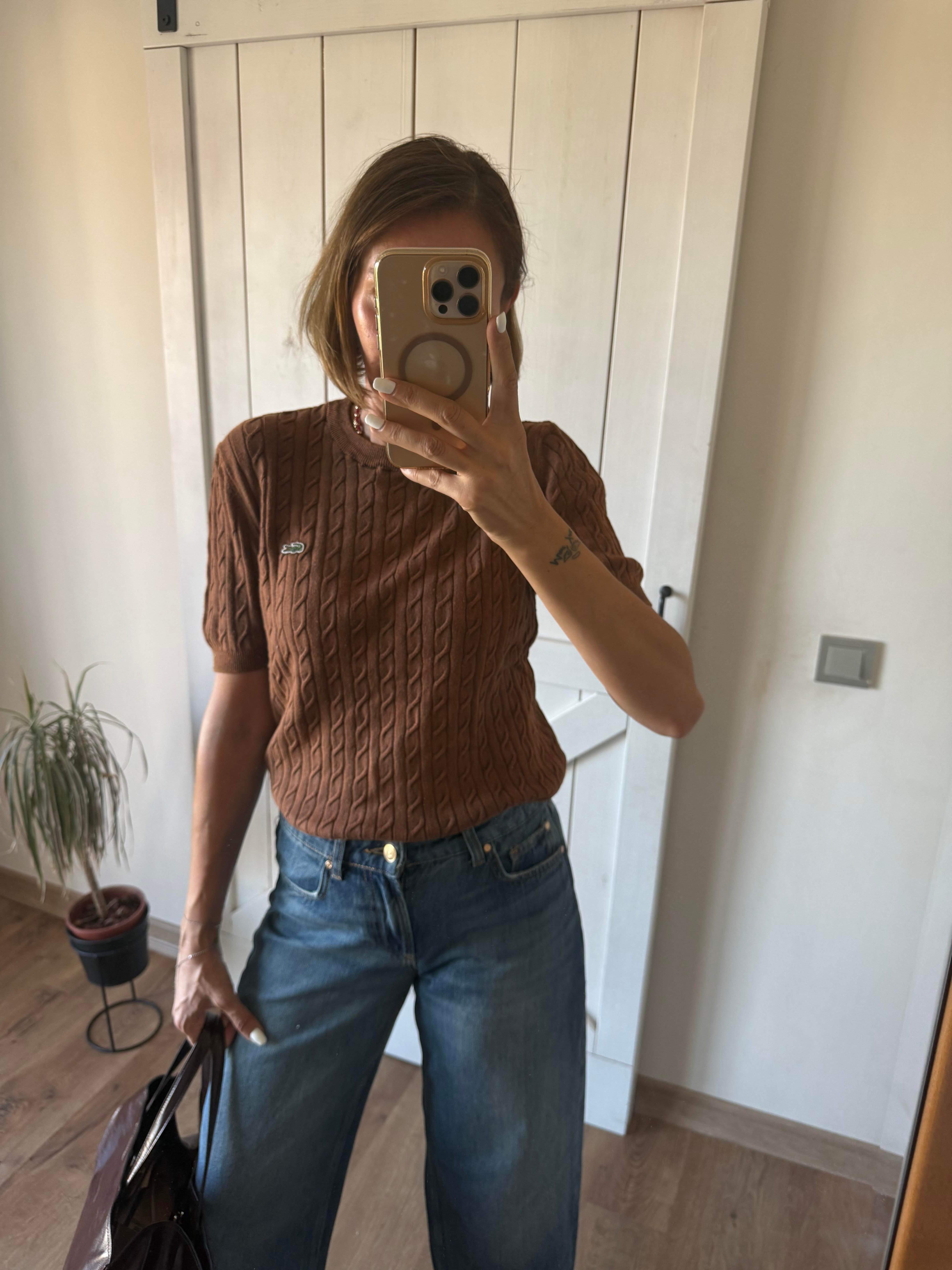 Saç Örgülü Kahverengi Triko Bluz