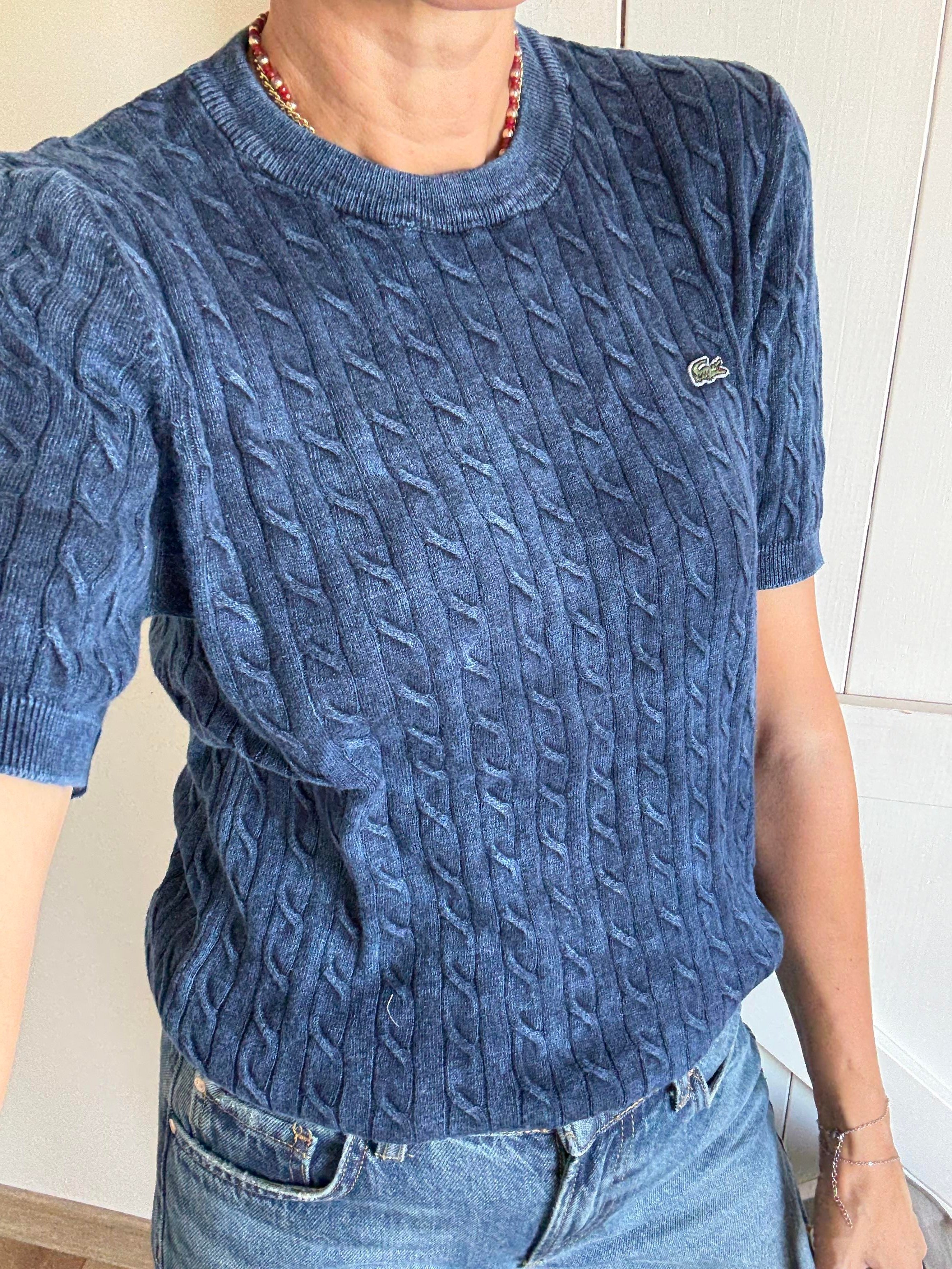 Saç Örgülü Lacivert Triko Bluz