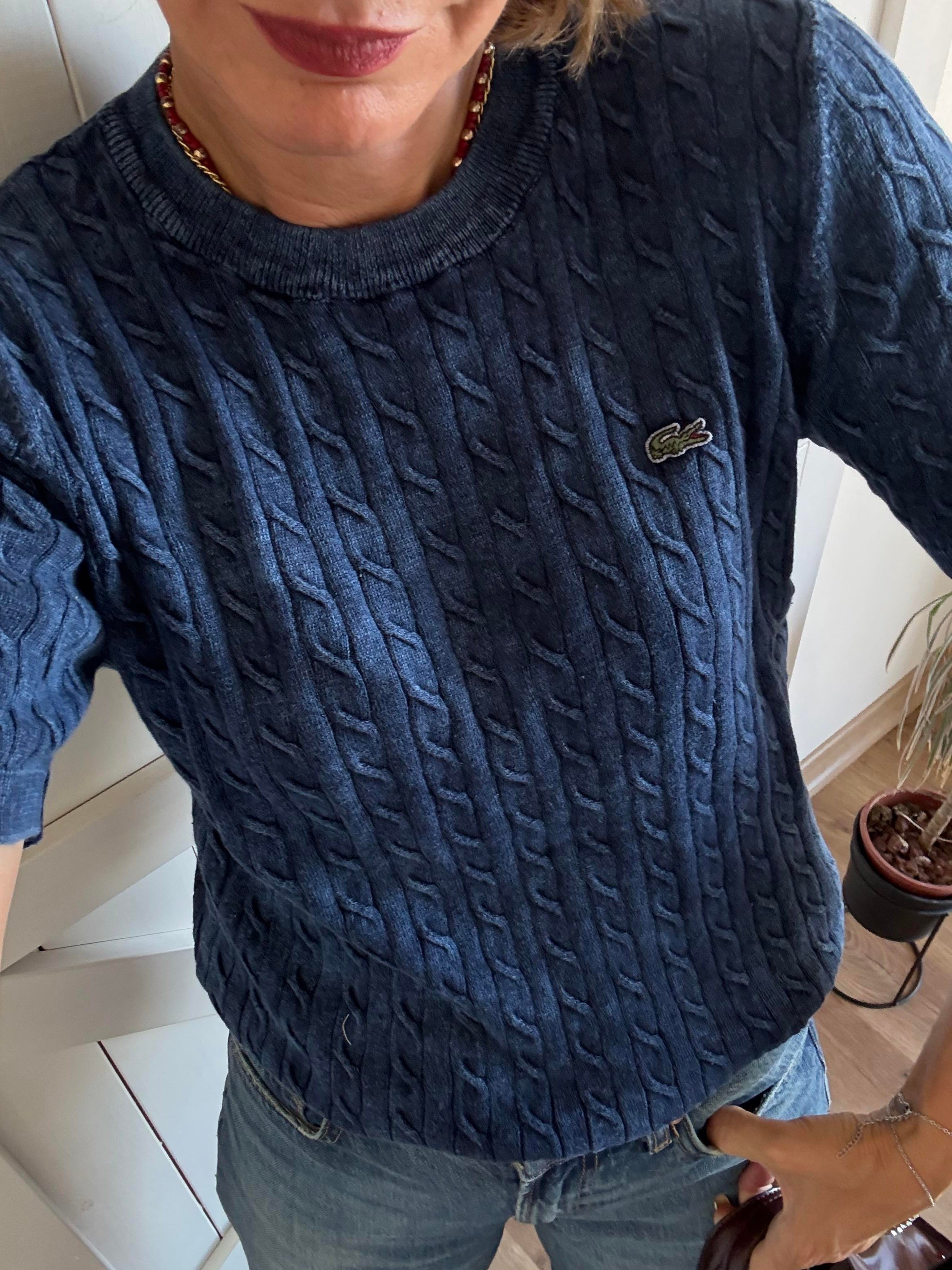 Saç Örgülü Lacivert Triko Bluz