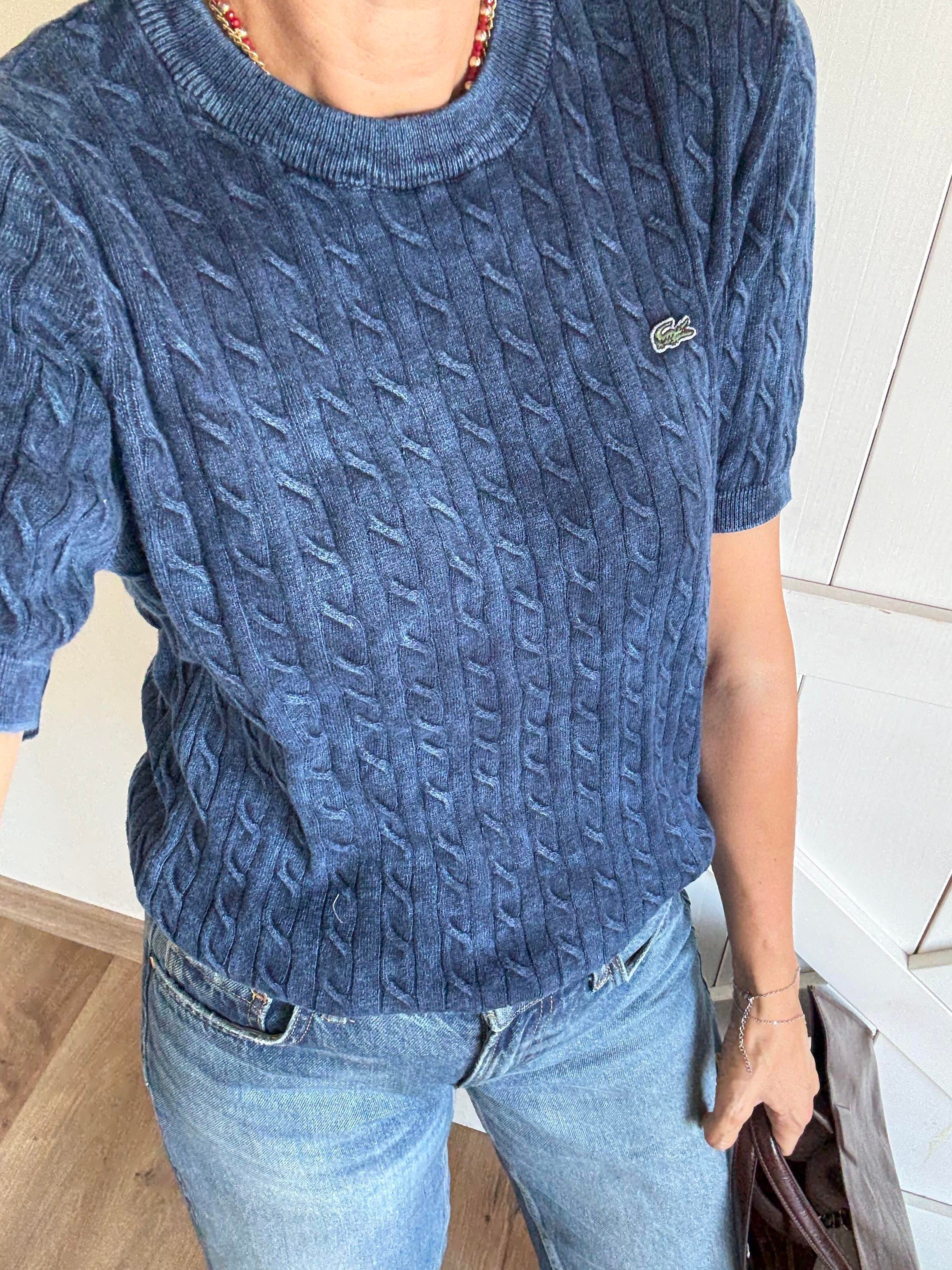 Saç Örgülü Lacivert Triko Bluz