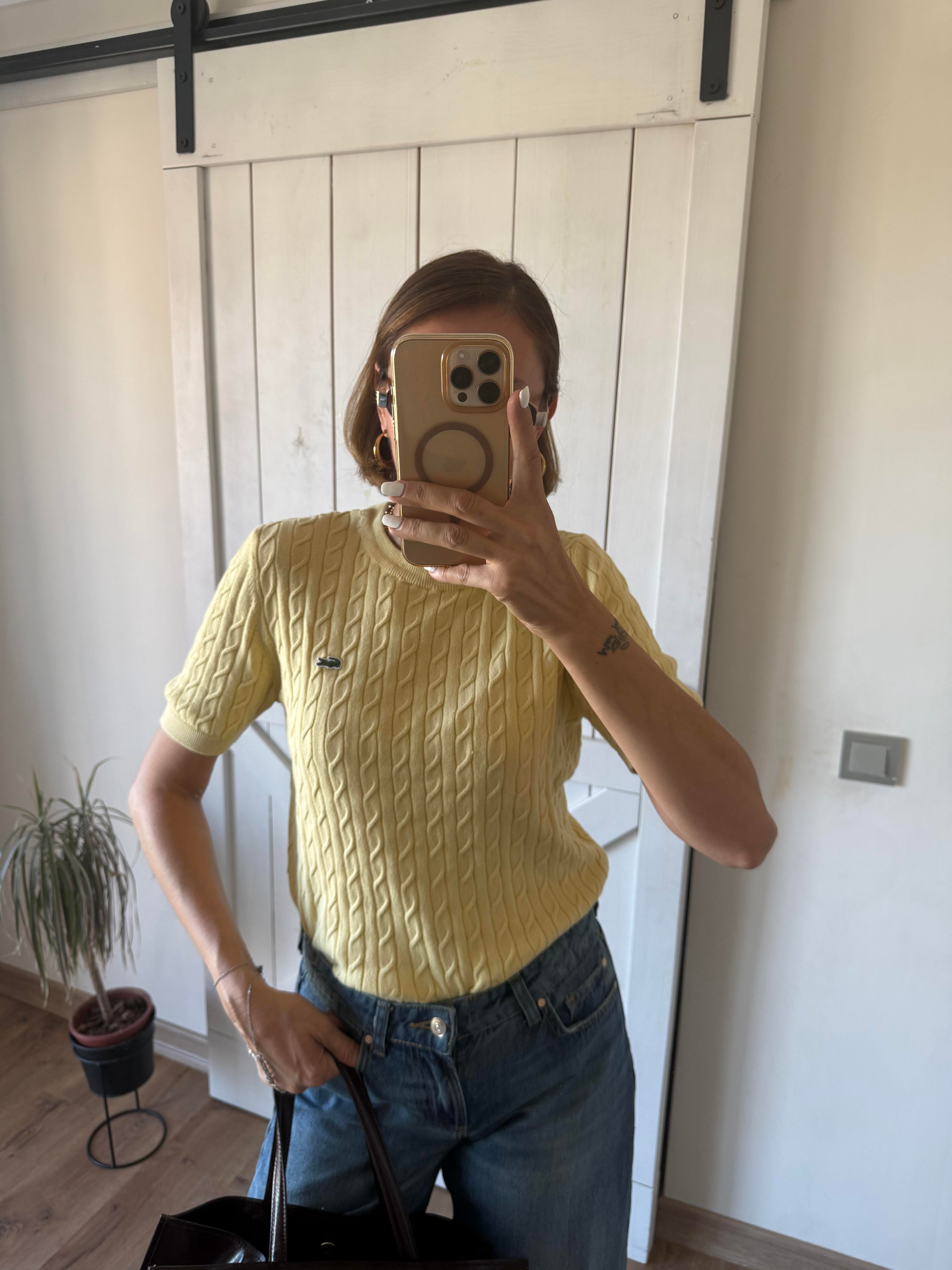 Saç Örgülü Sarı Triko Bluz