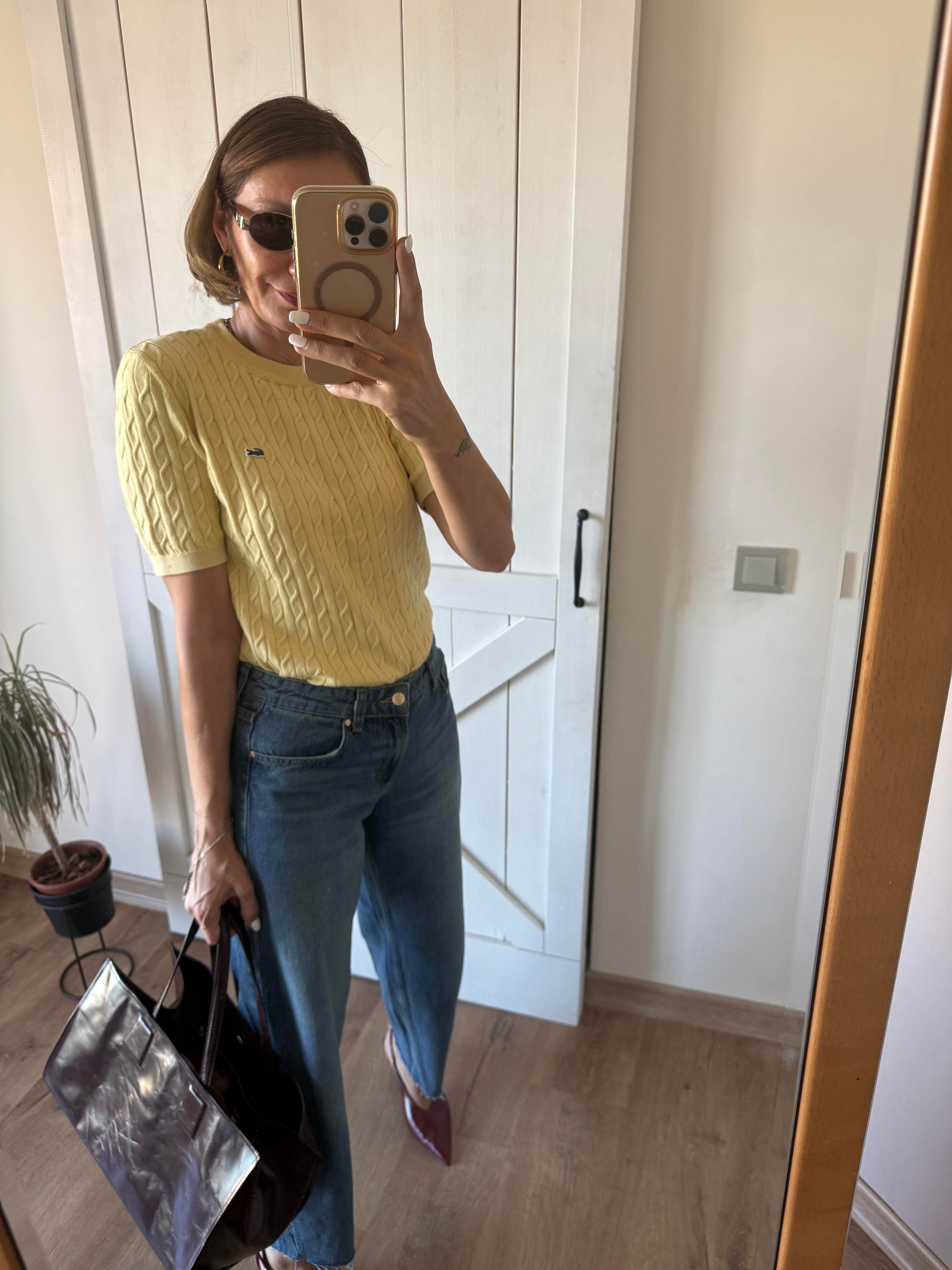 Saç Örgülü Sarı Triko Bluz