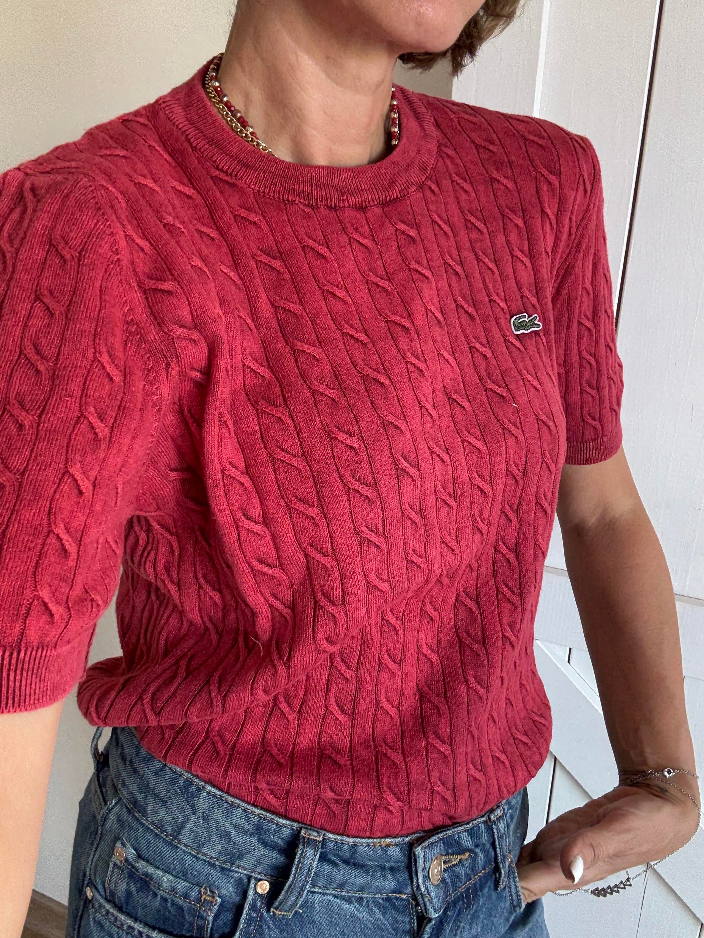 Saç Örgülü Triko Bluz Kırmızı