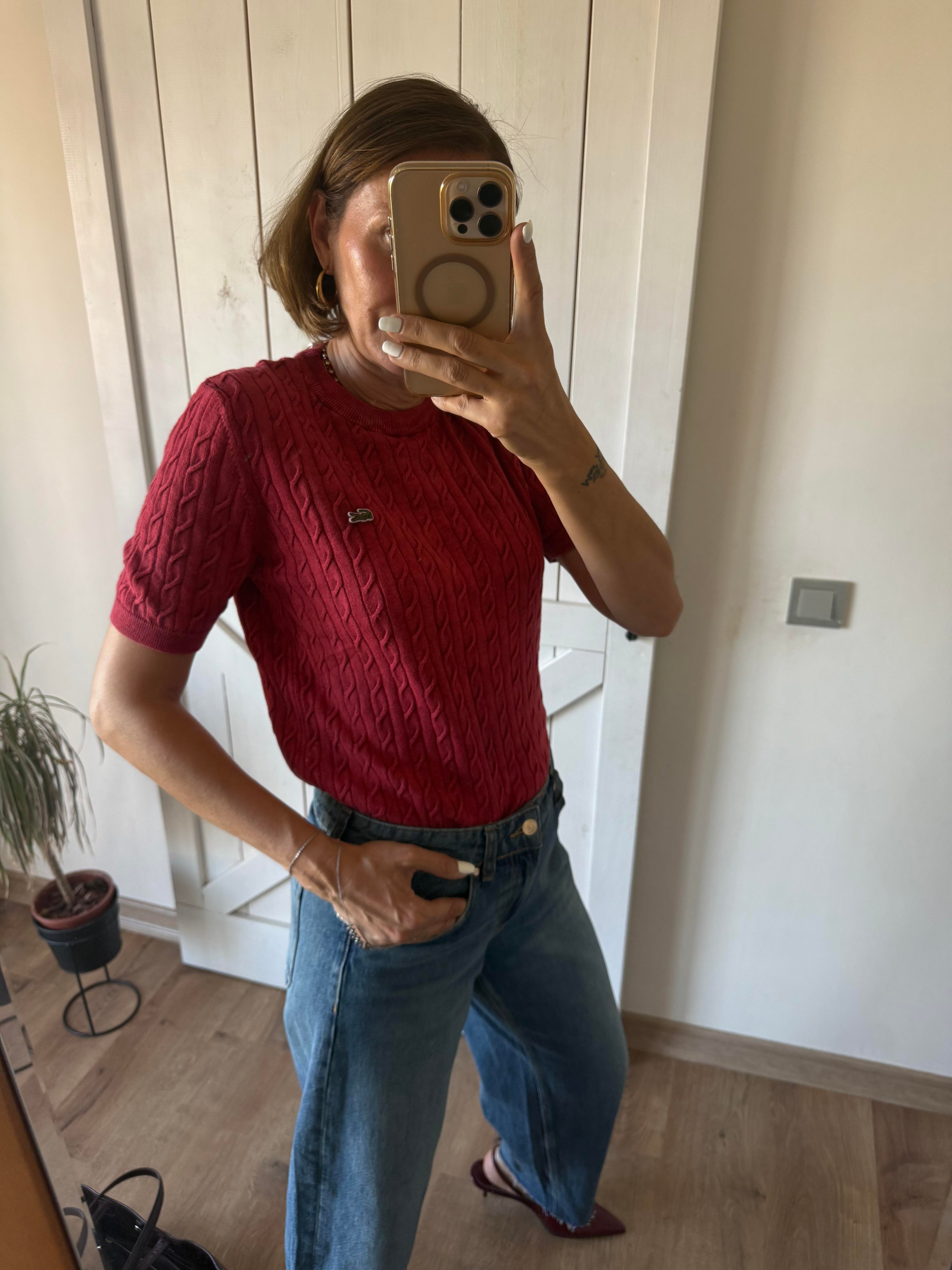 Saç Örgülü Triko Bluz Kırmızı