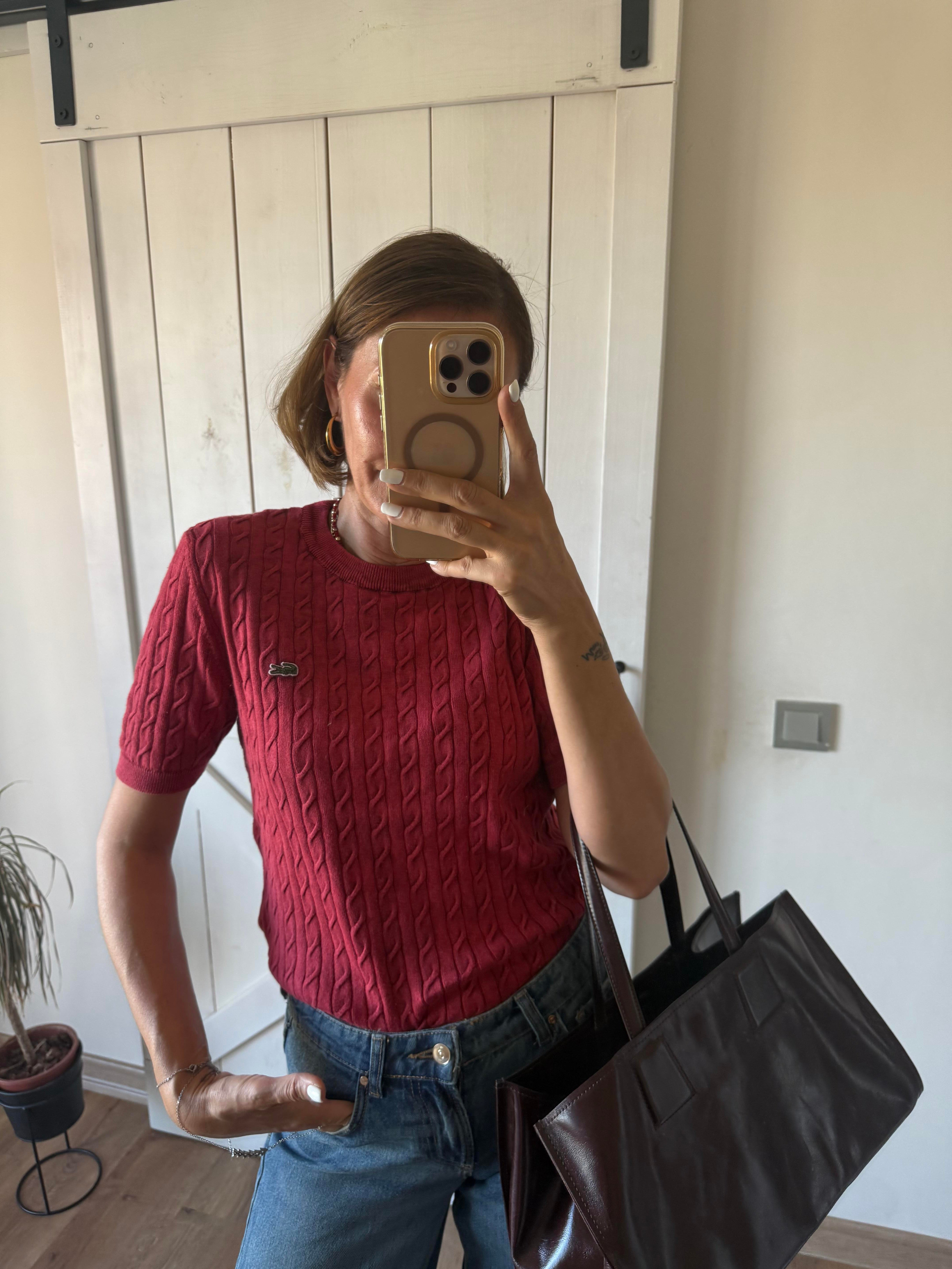 Saç Örgülü Triko Bluz Kırmızı