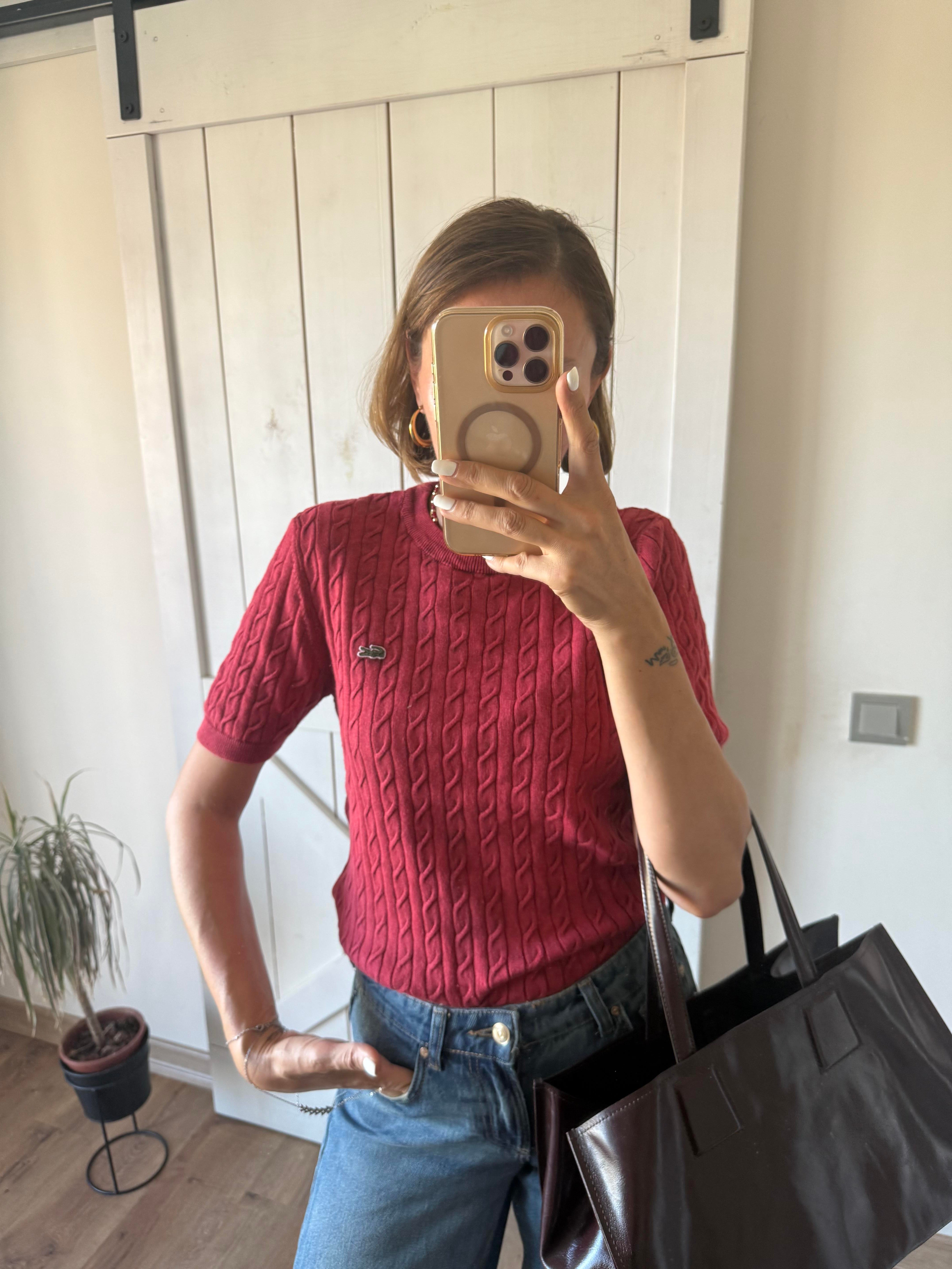 Saç Örgülü Triko Bluz Kırmızı