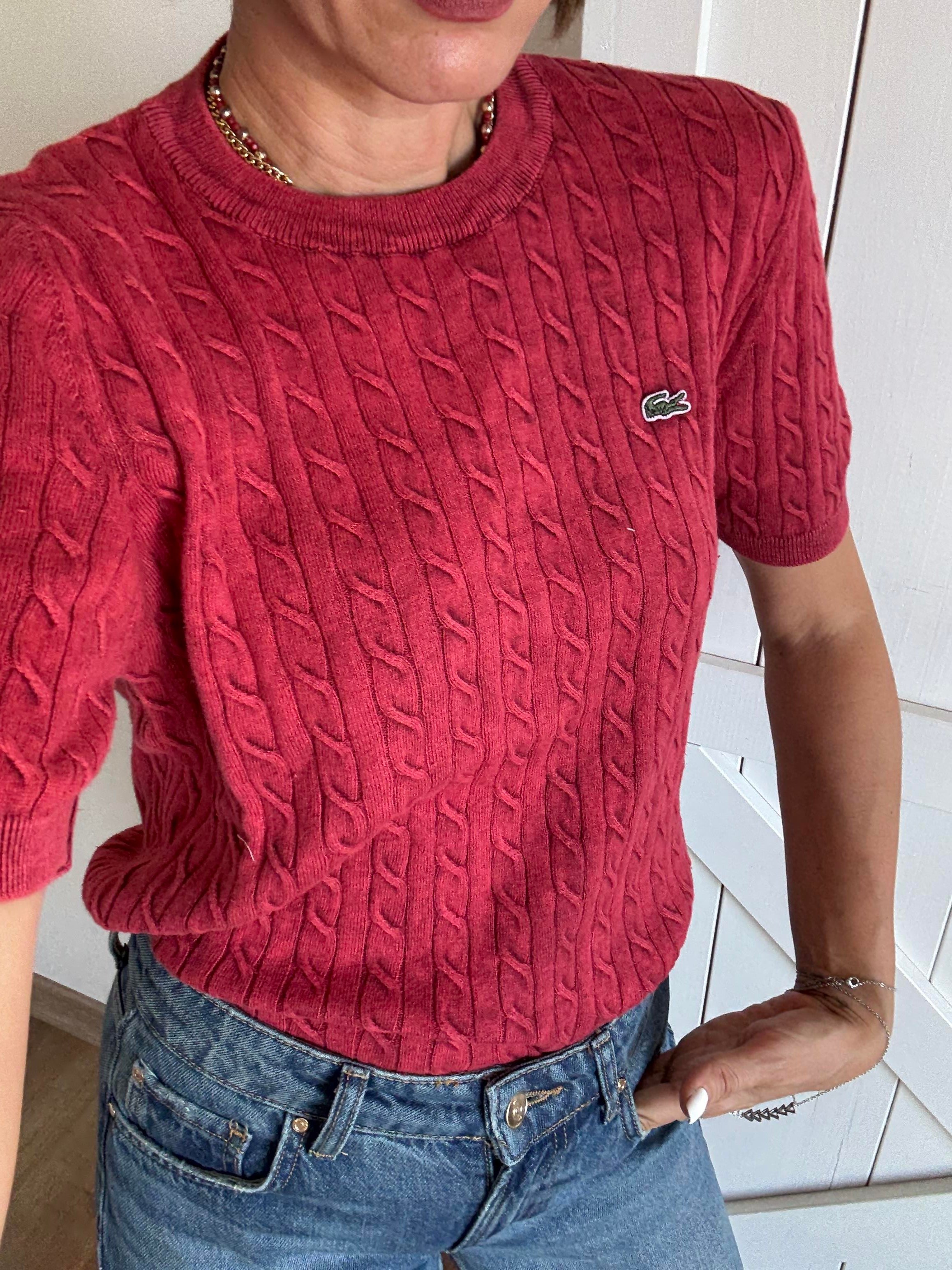 Saç Örgülü Triko Bluz Kırmızı