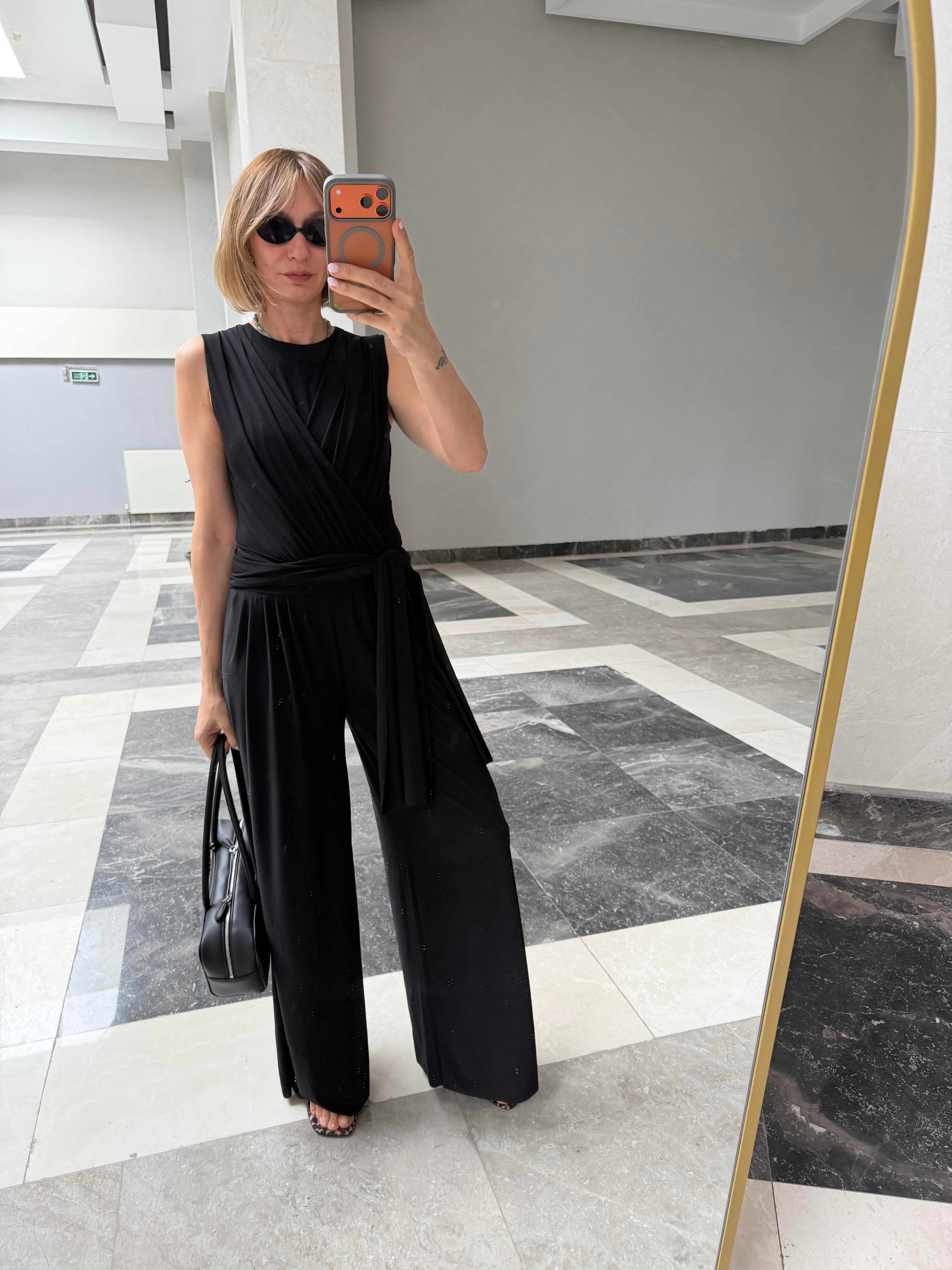 Sandy Kumaş Body Suit Pantolon Takım