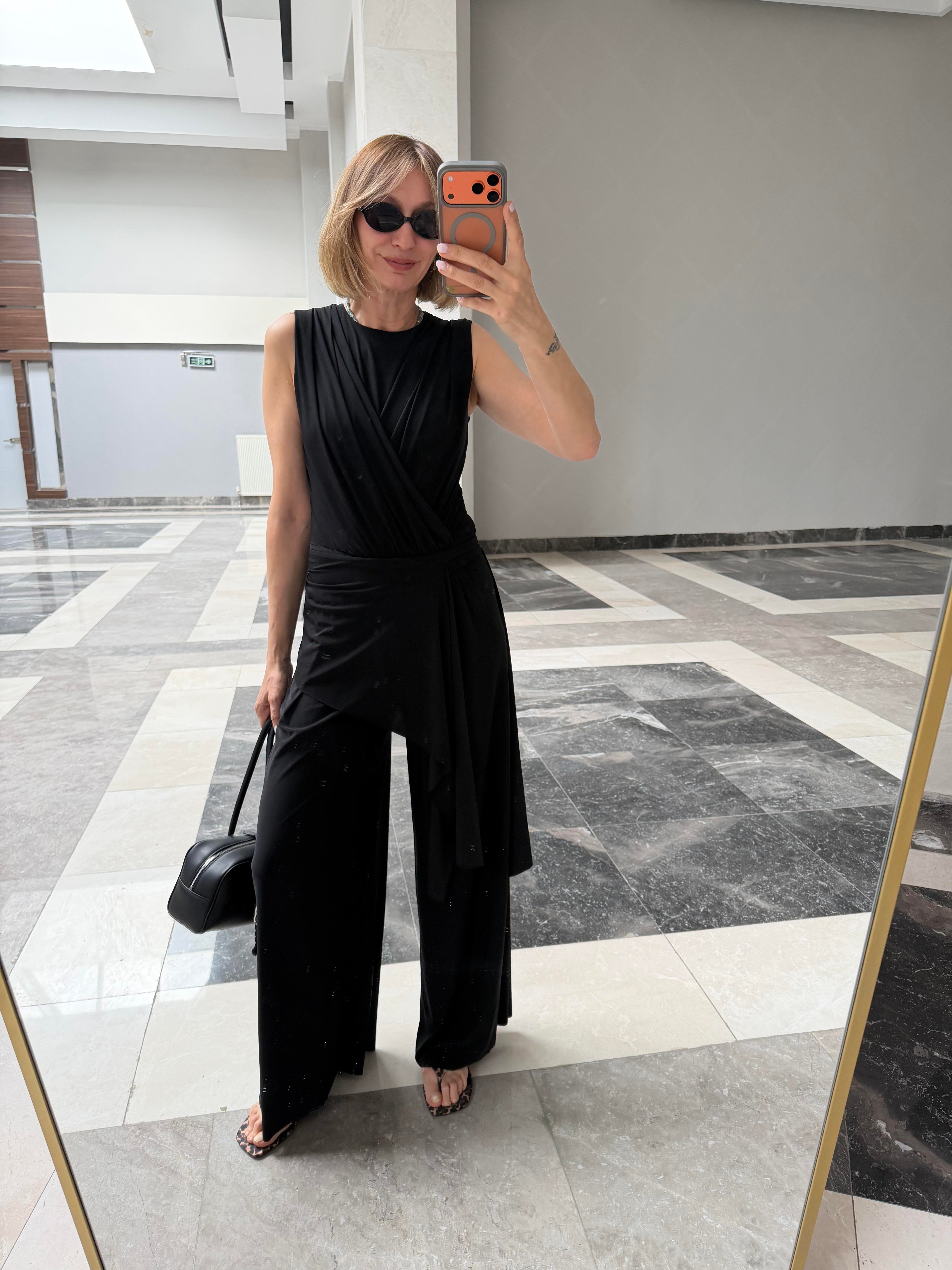 Sandy Kumaş Body Suit Pantolon Takım