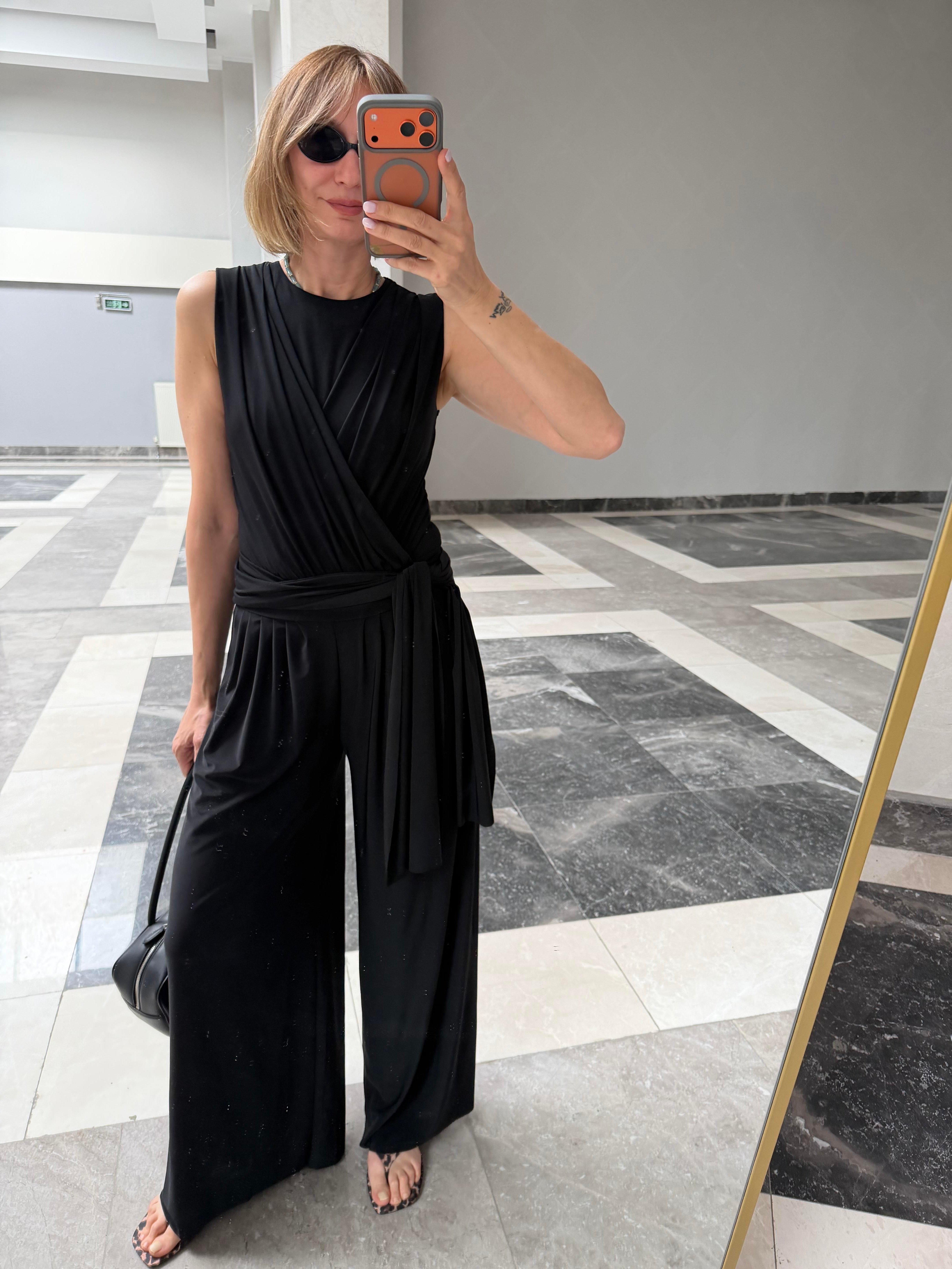 Sandy Kumaş Body Suit Pantolon Takım