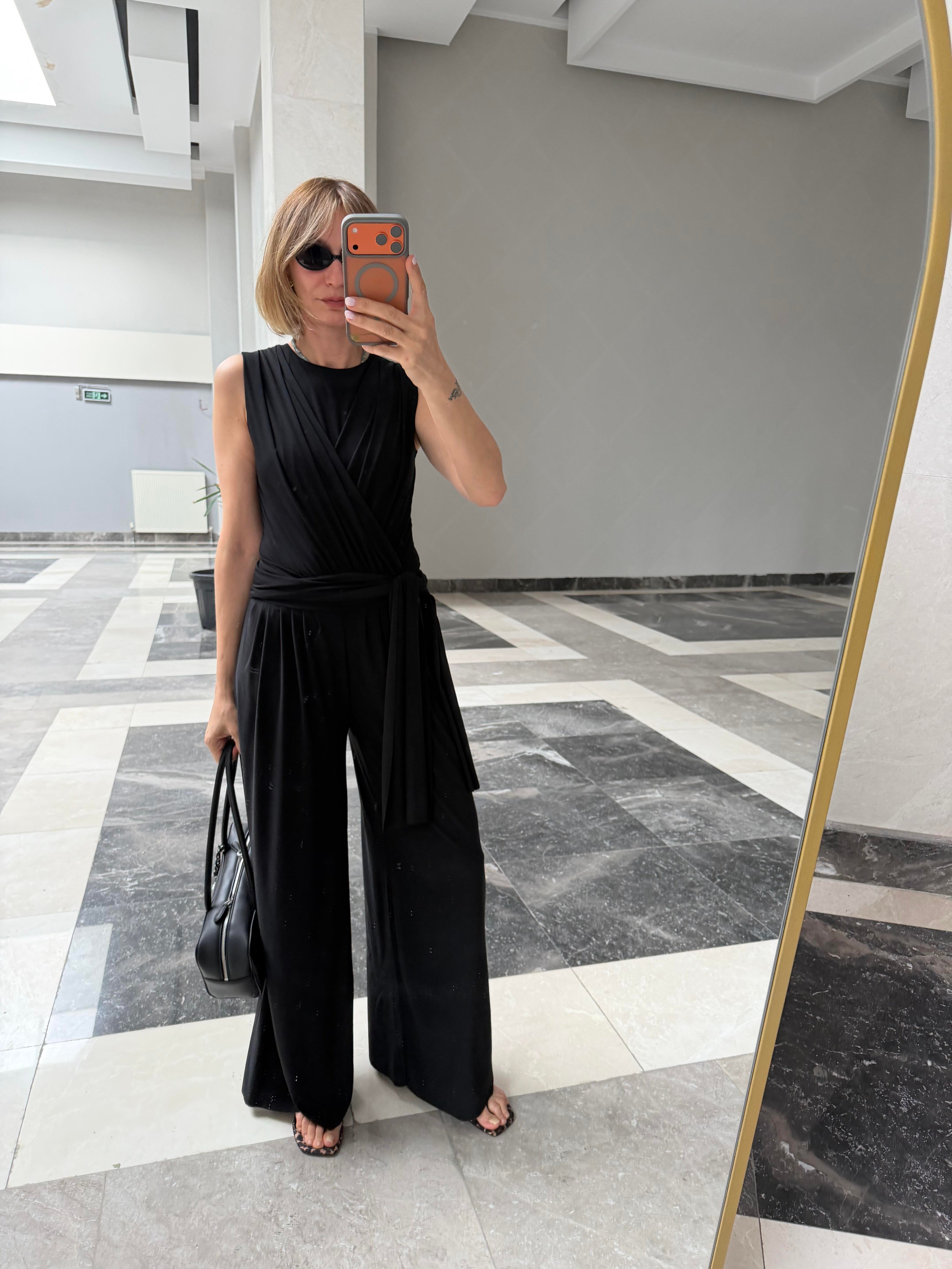 Sandy Kumaş Body Suit Pantolon Takım