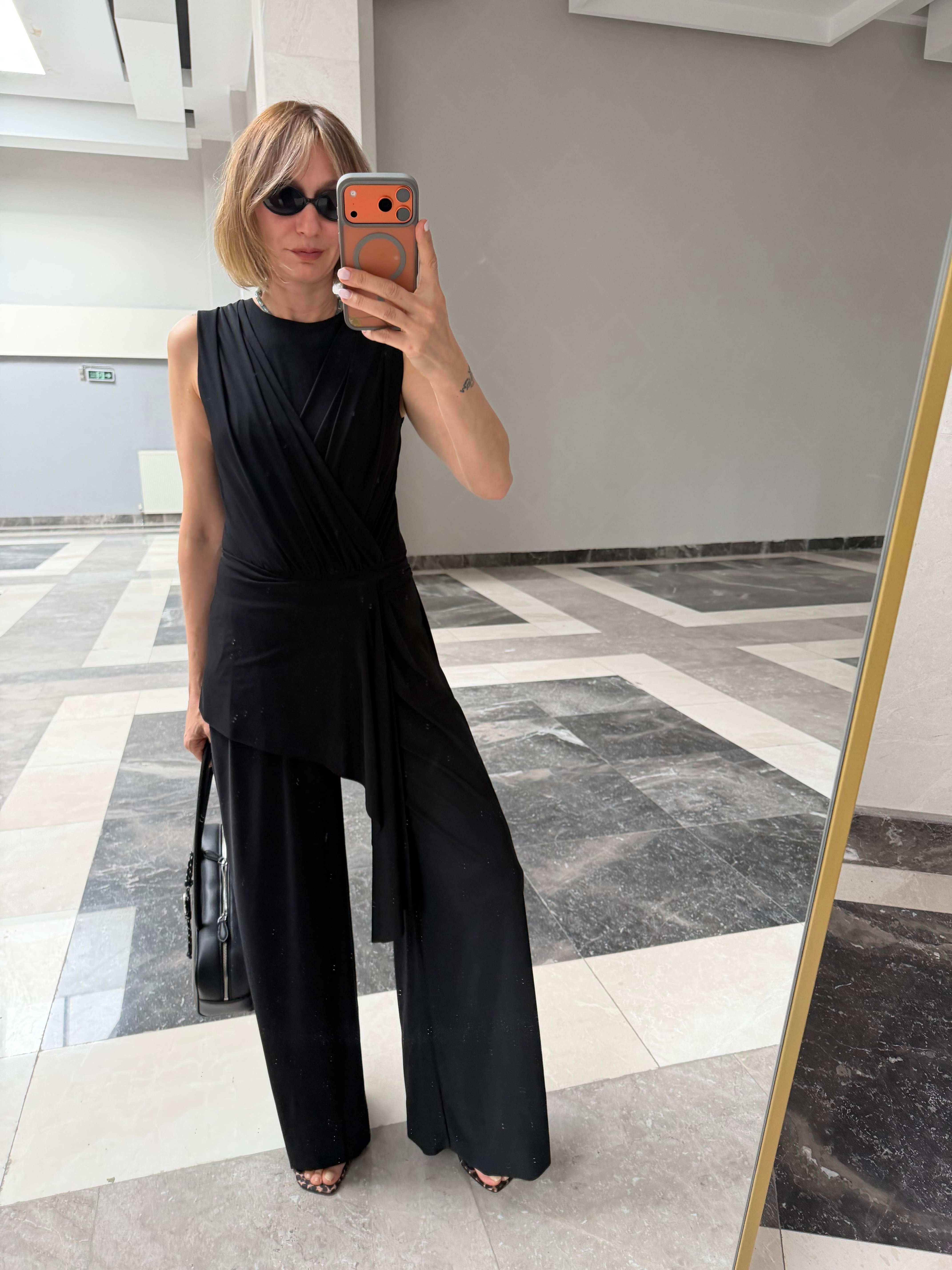 Sandy Kumaş Body Suit Pantolon Takım
