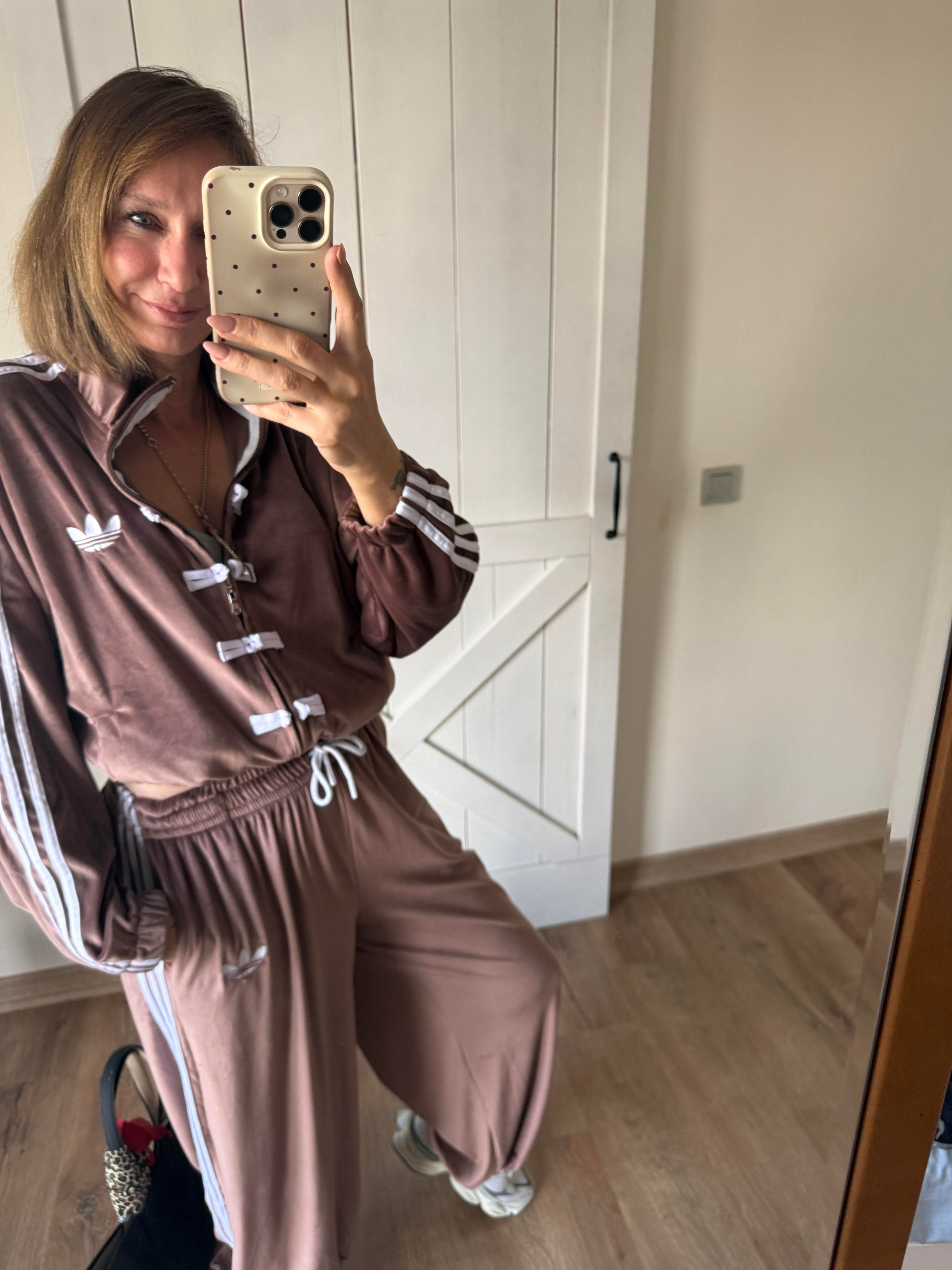 Şeritli Kahve Eşofman Takım