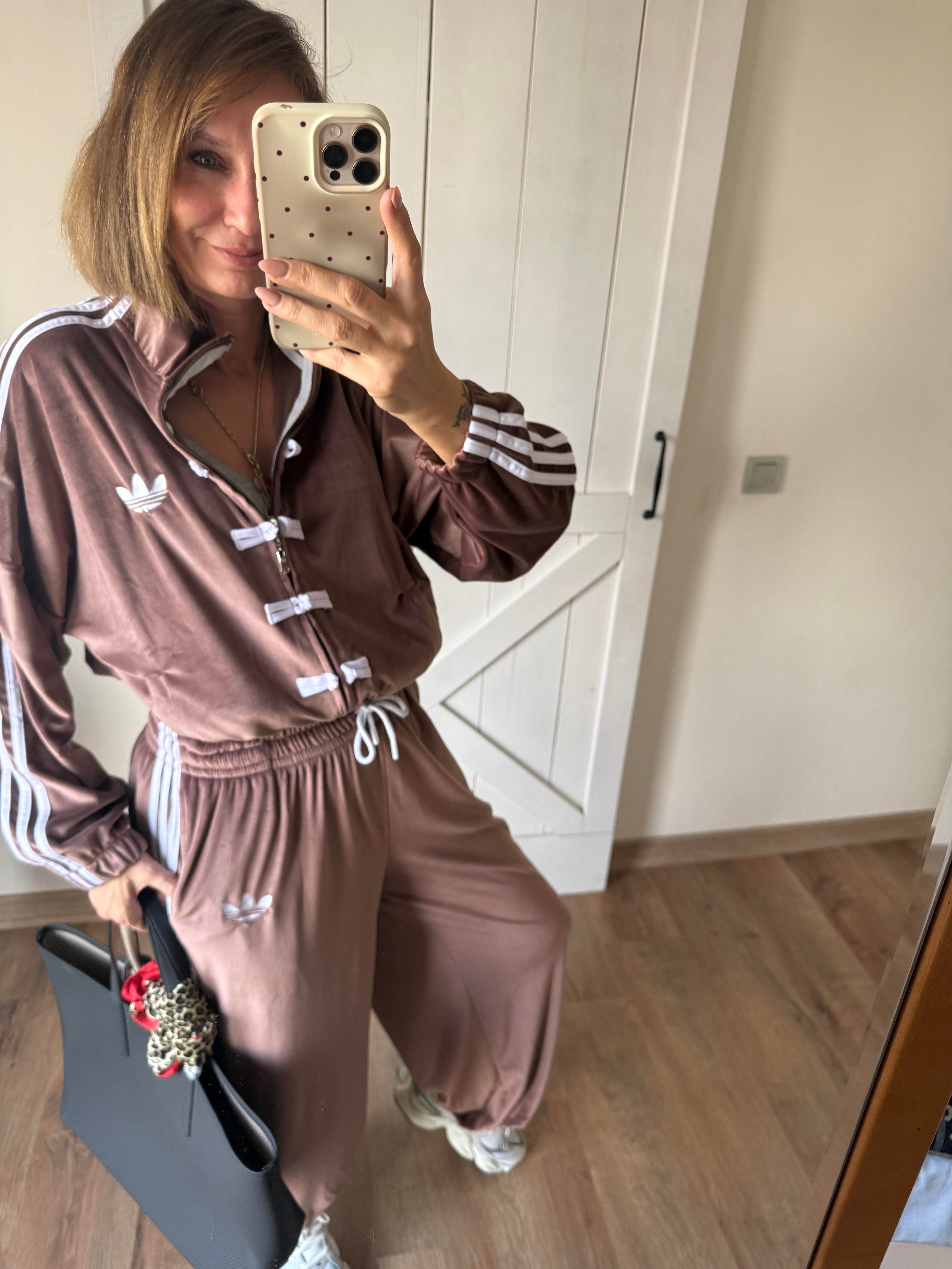 Şeritli Kahve Eşofman Takım