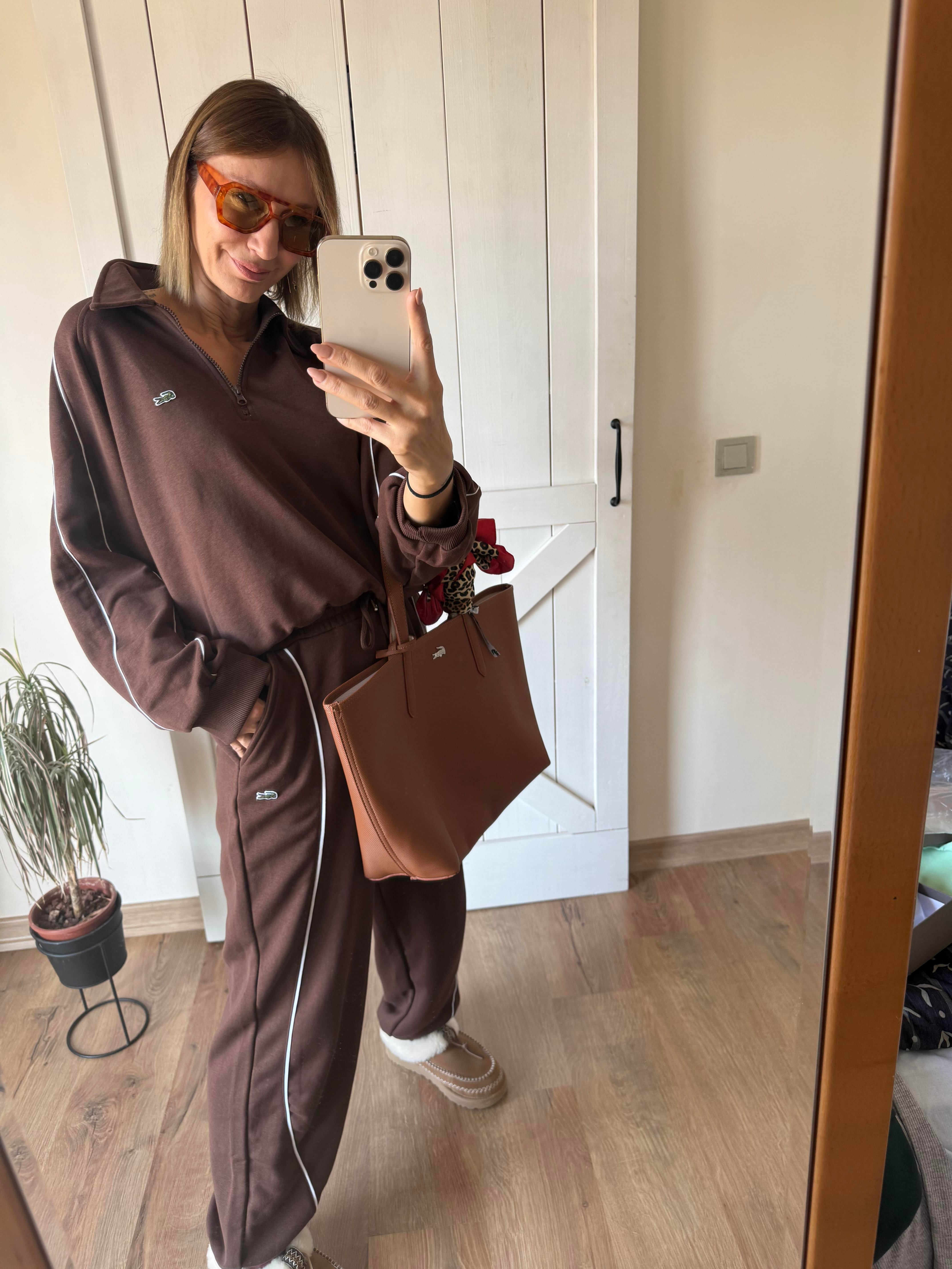 Şeritli Kahve Üst Alt Eşofman Takım