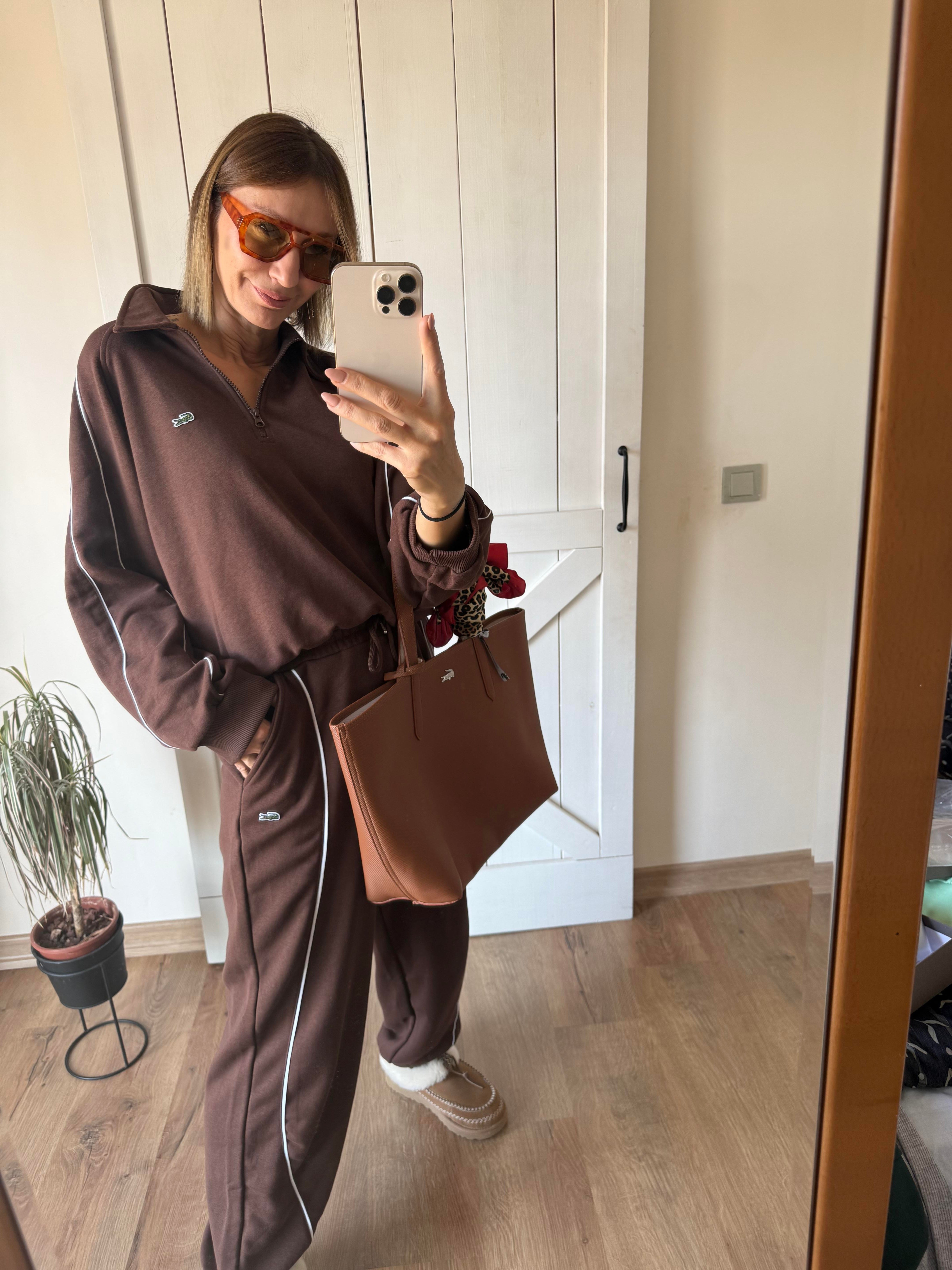 Şeritli Kahve Üst Alt Eşofman Takım