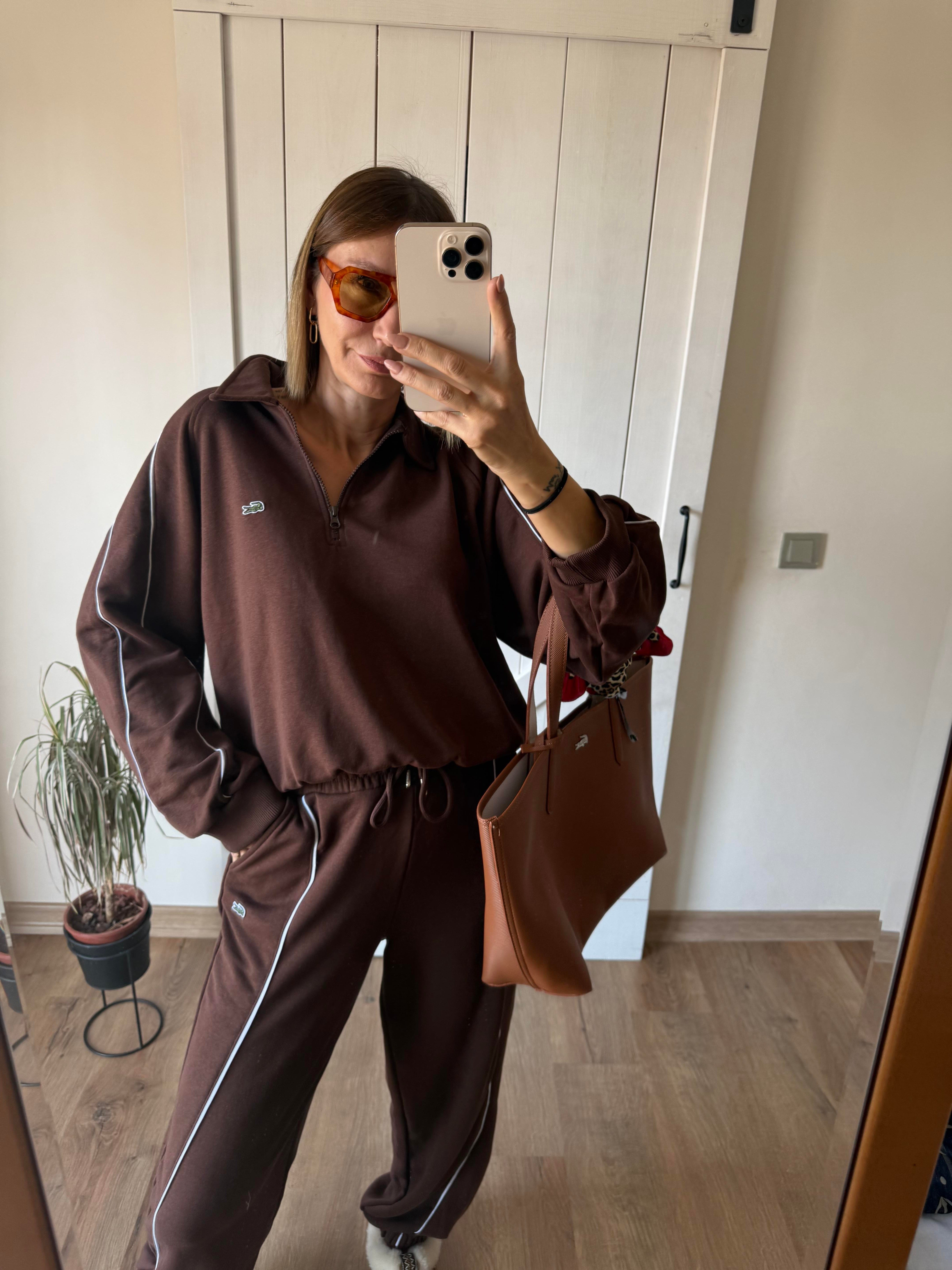 Şeritli Kahve Üst Alt Eşofman Takım