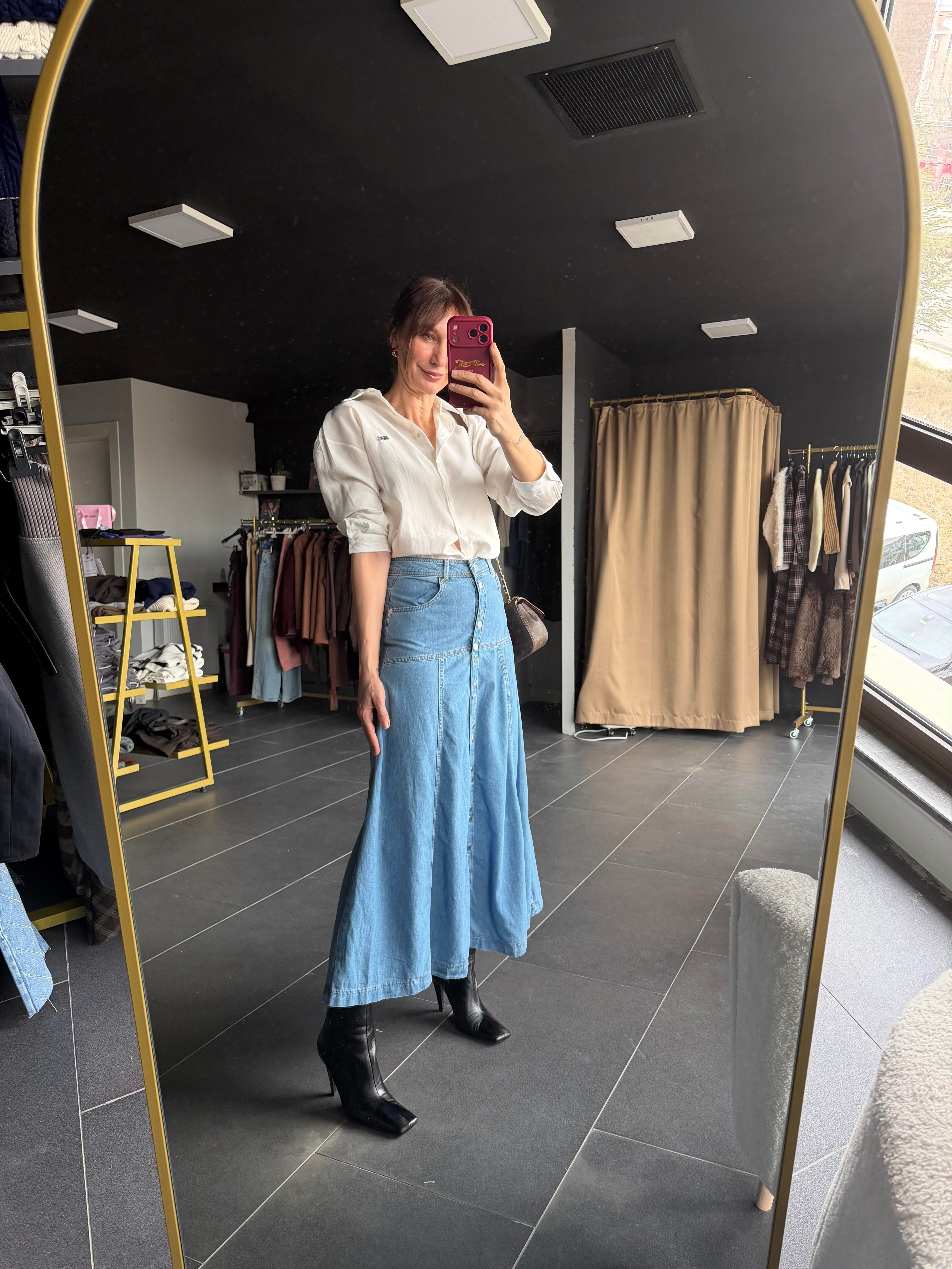 Shee Denim Düğmeli Etek