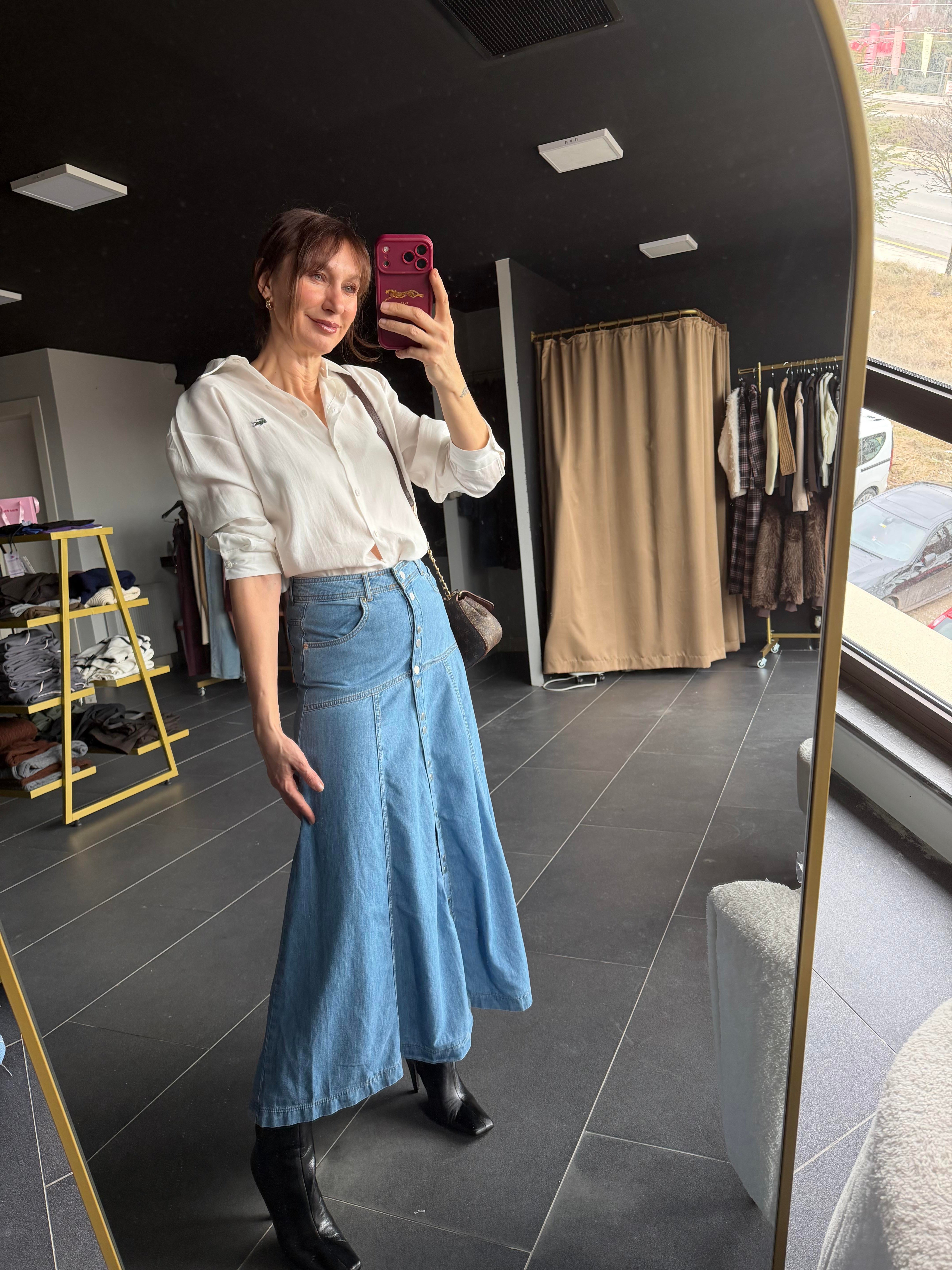 Shee Denim Düğmeli Etek