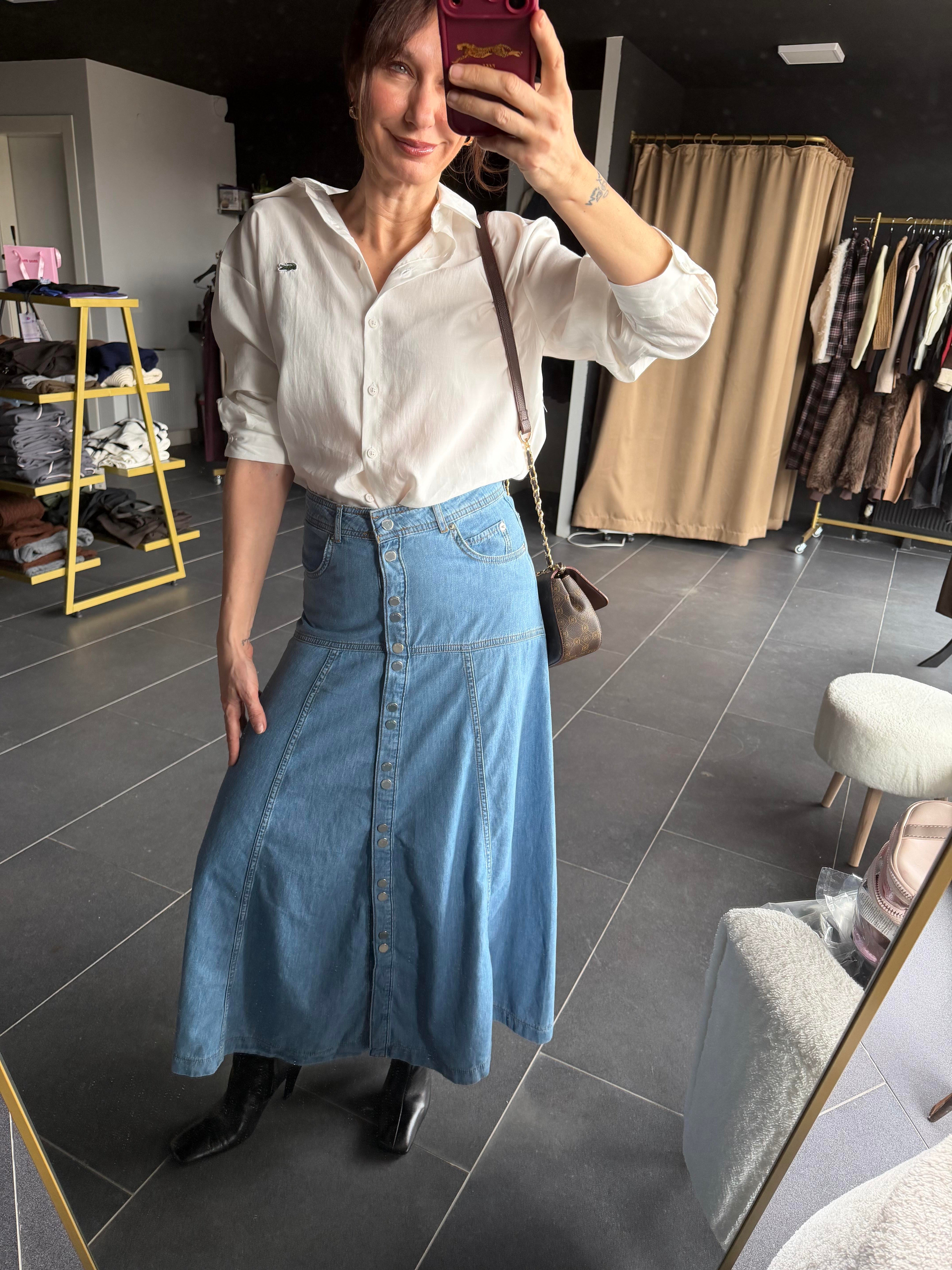 Shee Denim Düğmeli Etek