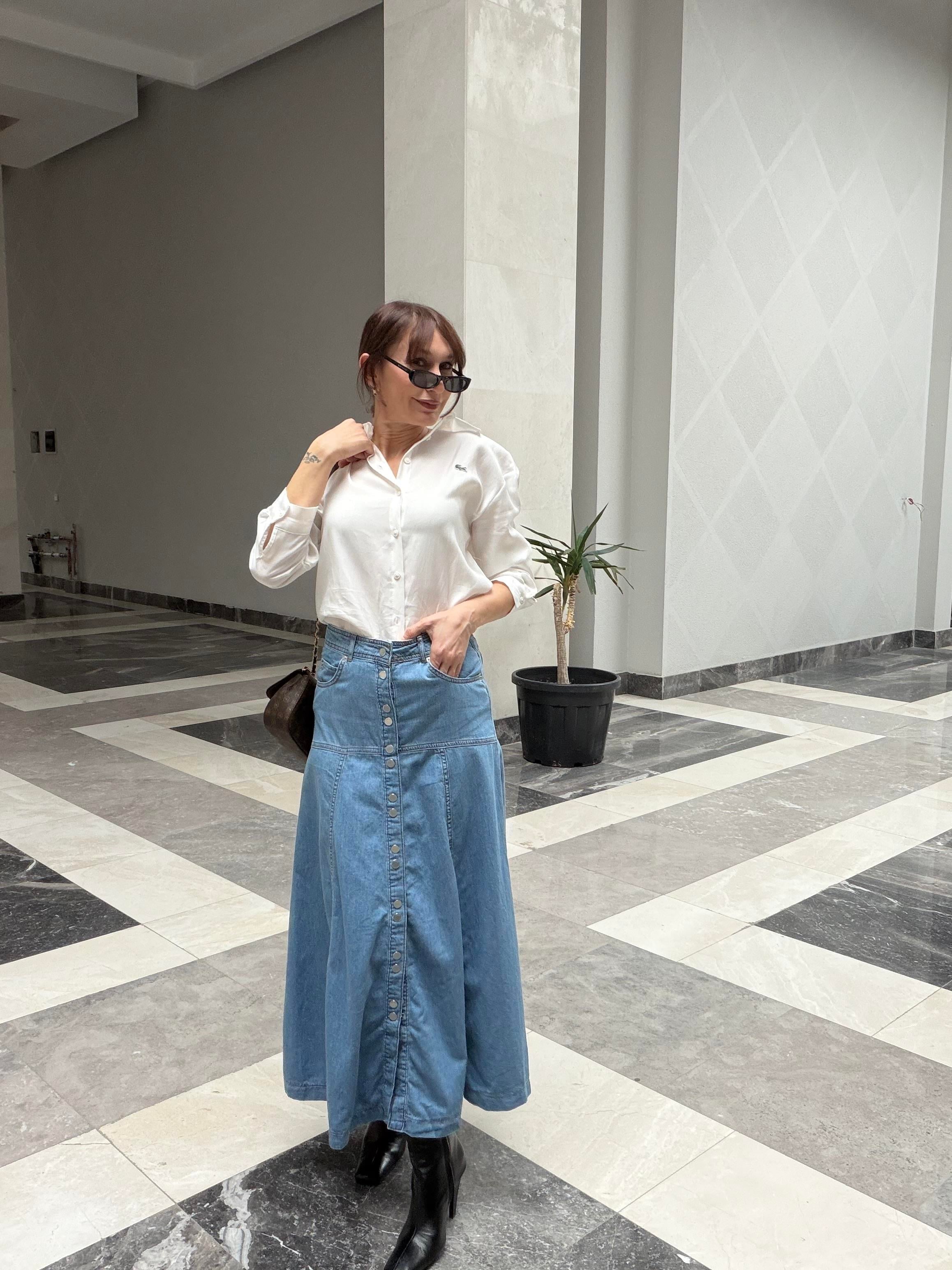 Shee Denim Düğmeli Etek