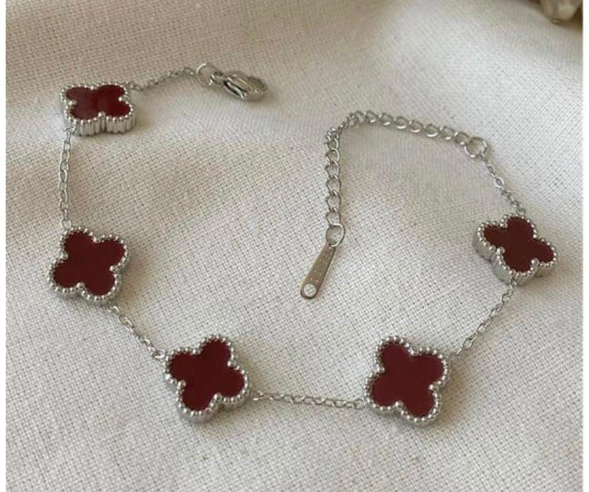 Silver Bordo Yonca Bileklik