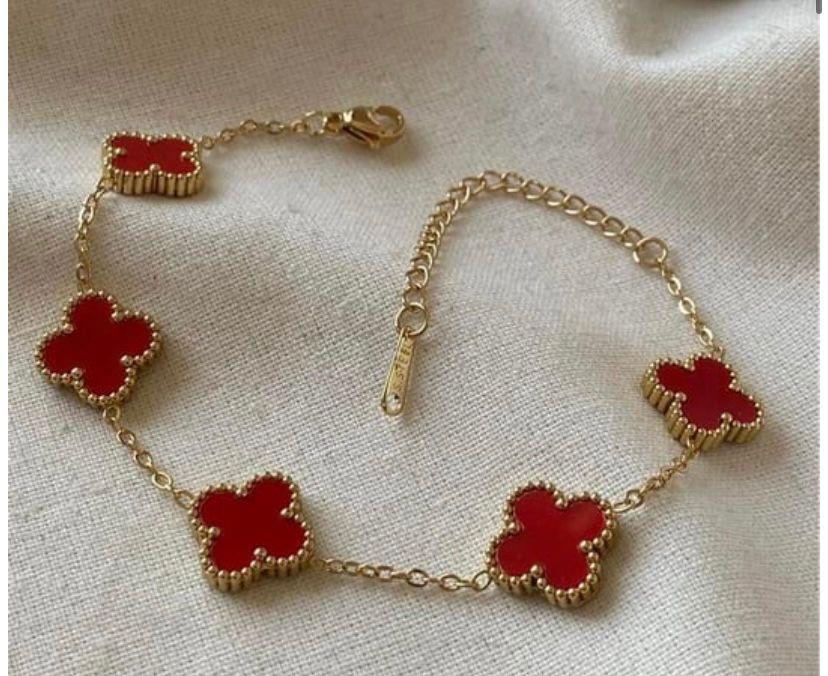 Silver Kırmızı Yonca Bileklik