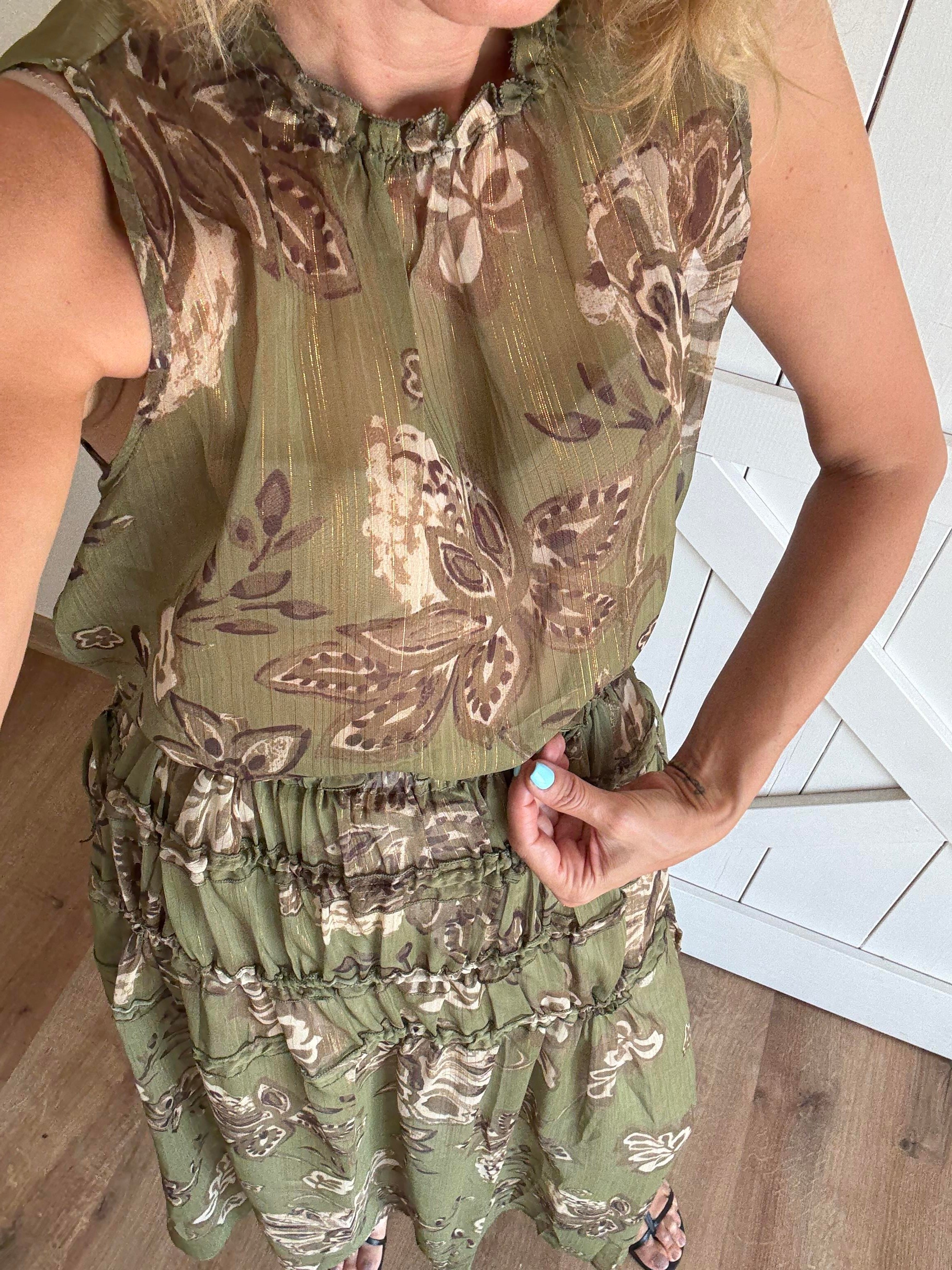 Simli Desenli Pre Bluz Etek Takım