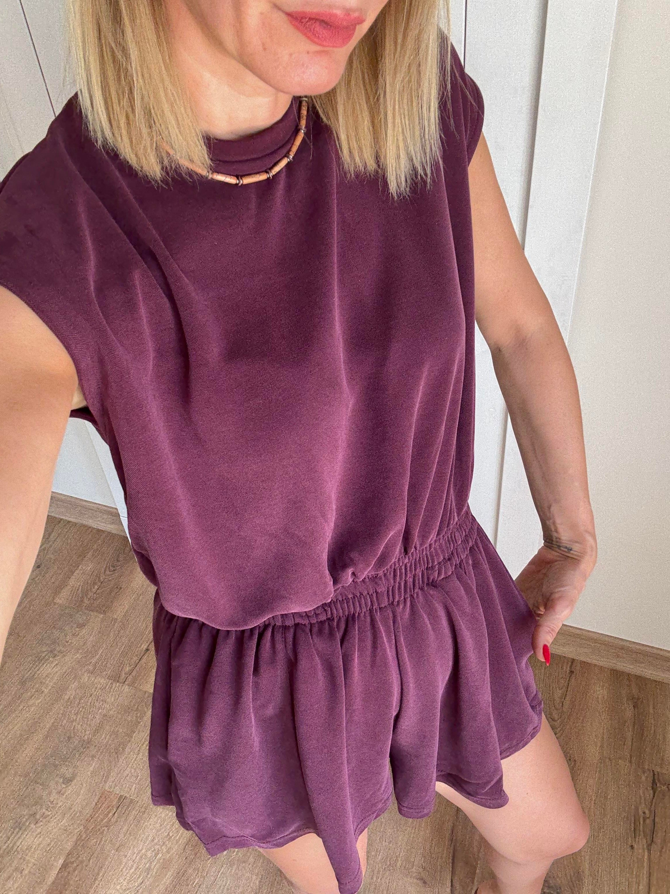 Sırt ve Bel Detaylı Bordo Tulum