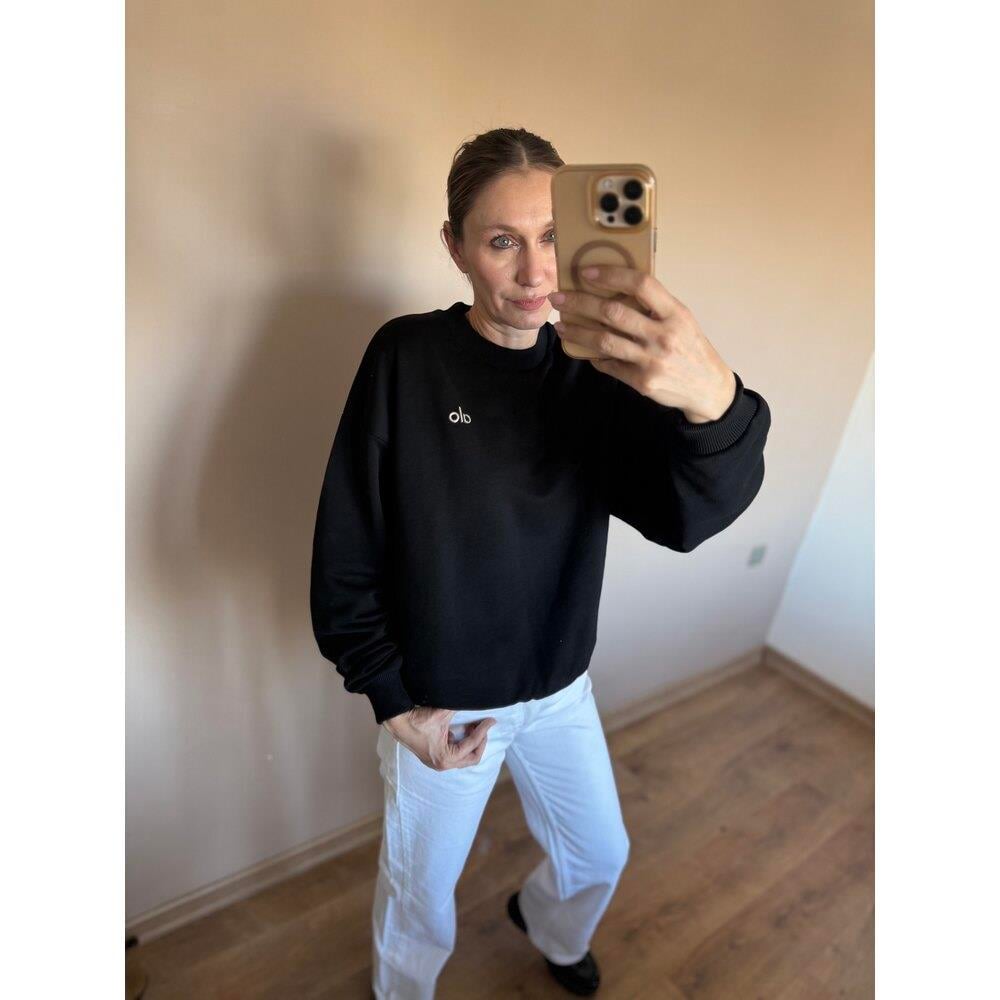 Siyah  Baskı Detaylı Bisiklet Yaka Kadın Sweatshirt 