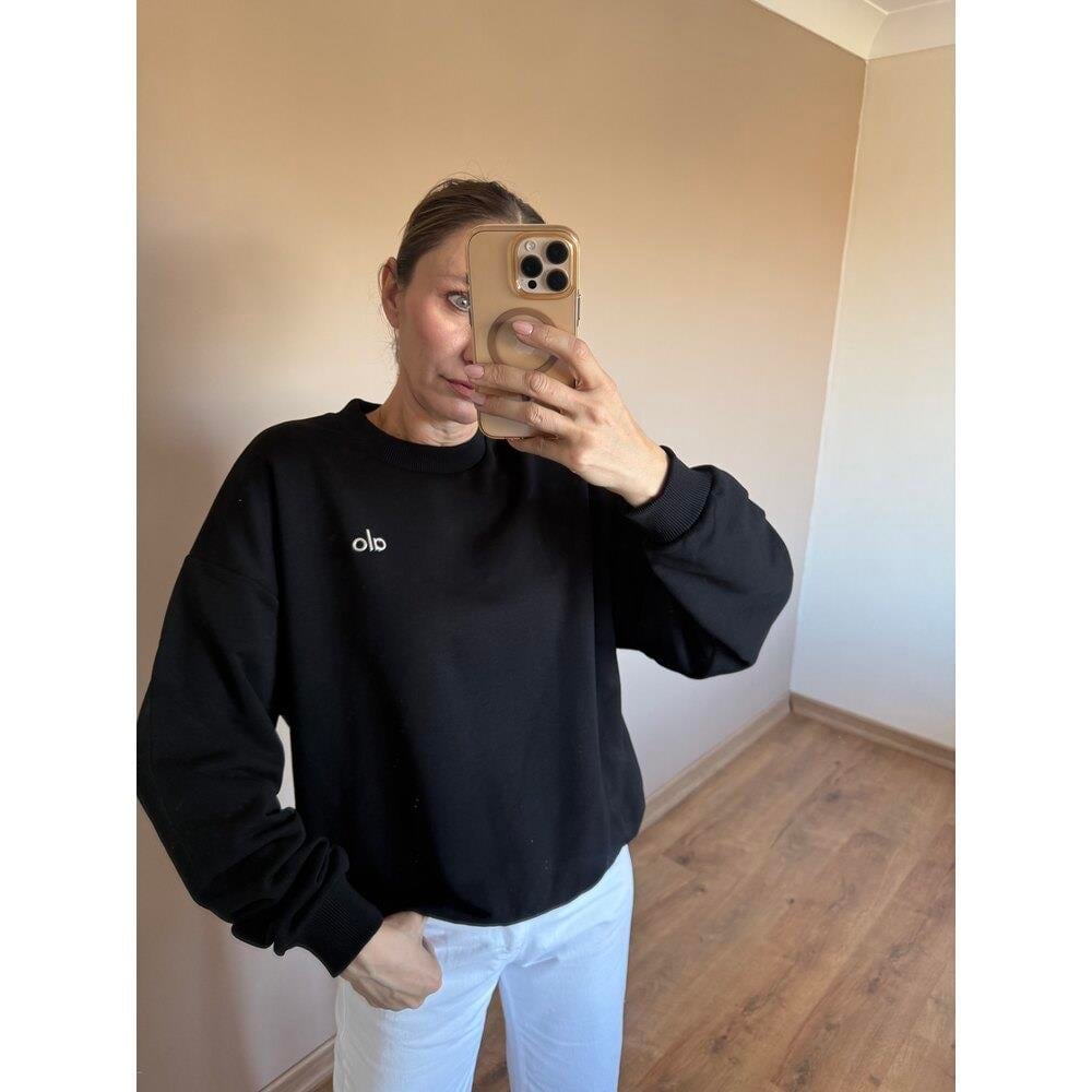 Siyah  Baskı Detaylı Bisiklet Yaka Kadın Sweatshirt 