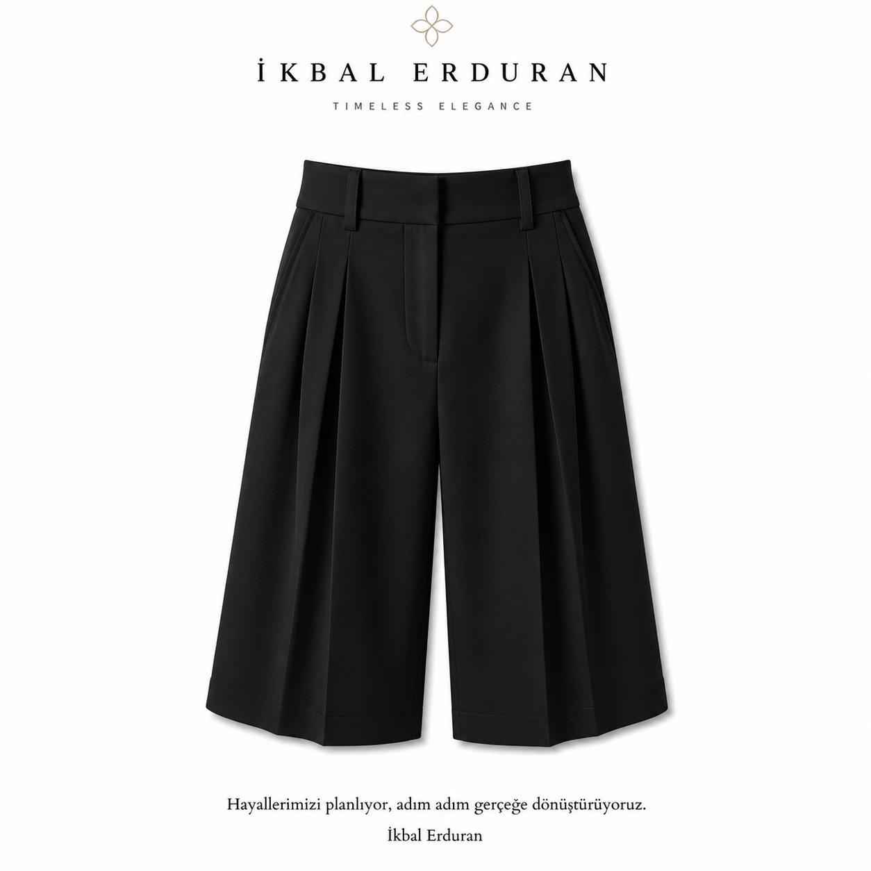 Siyah Culotte Çift  Pileli Pantolon/Şort