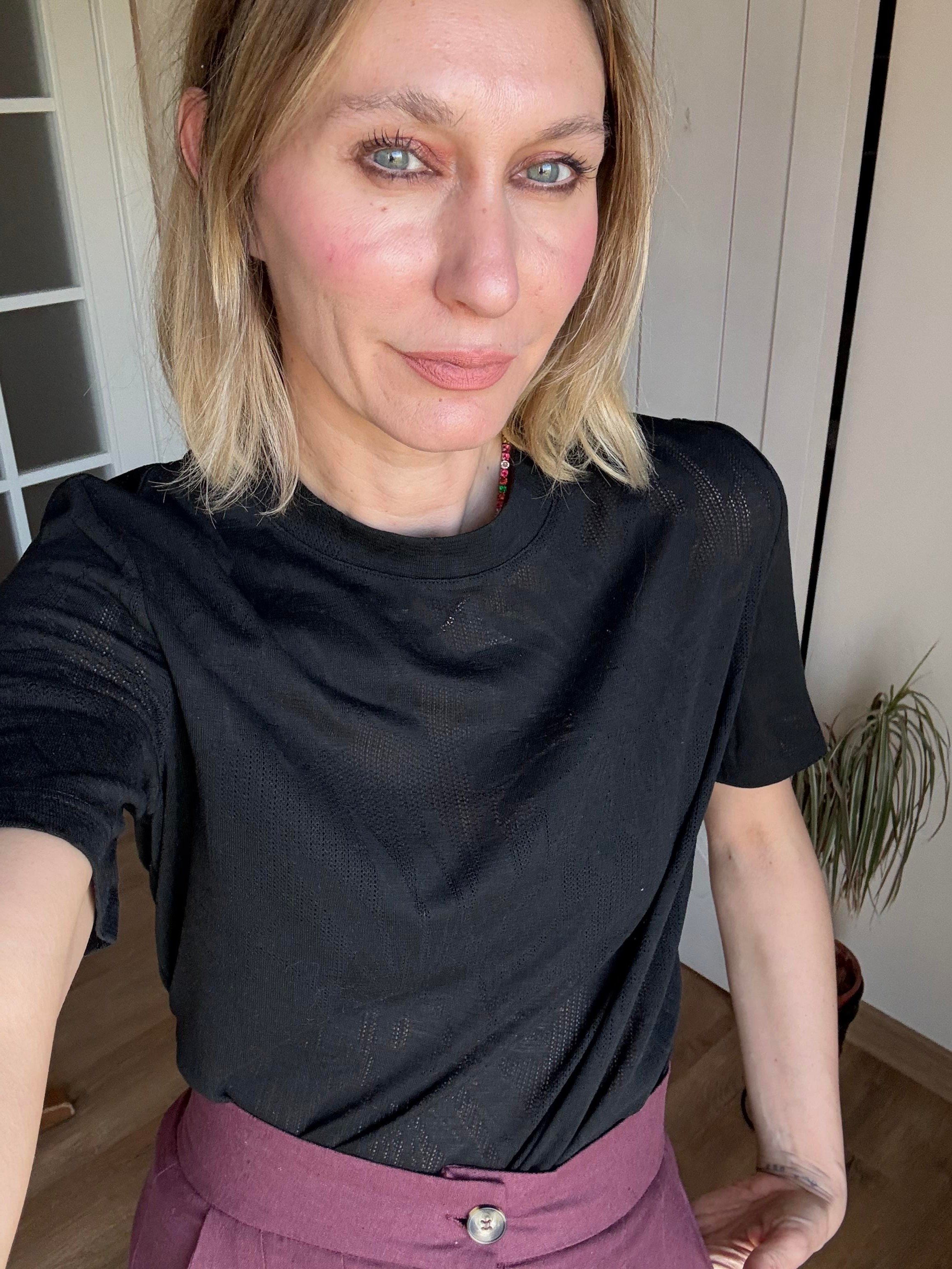 Siyah Desenli Triko Tshirt