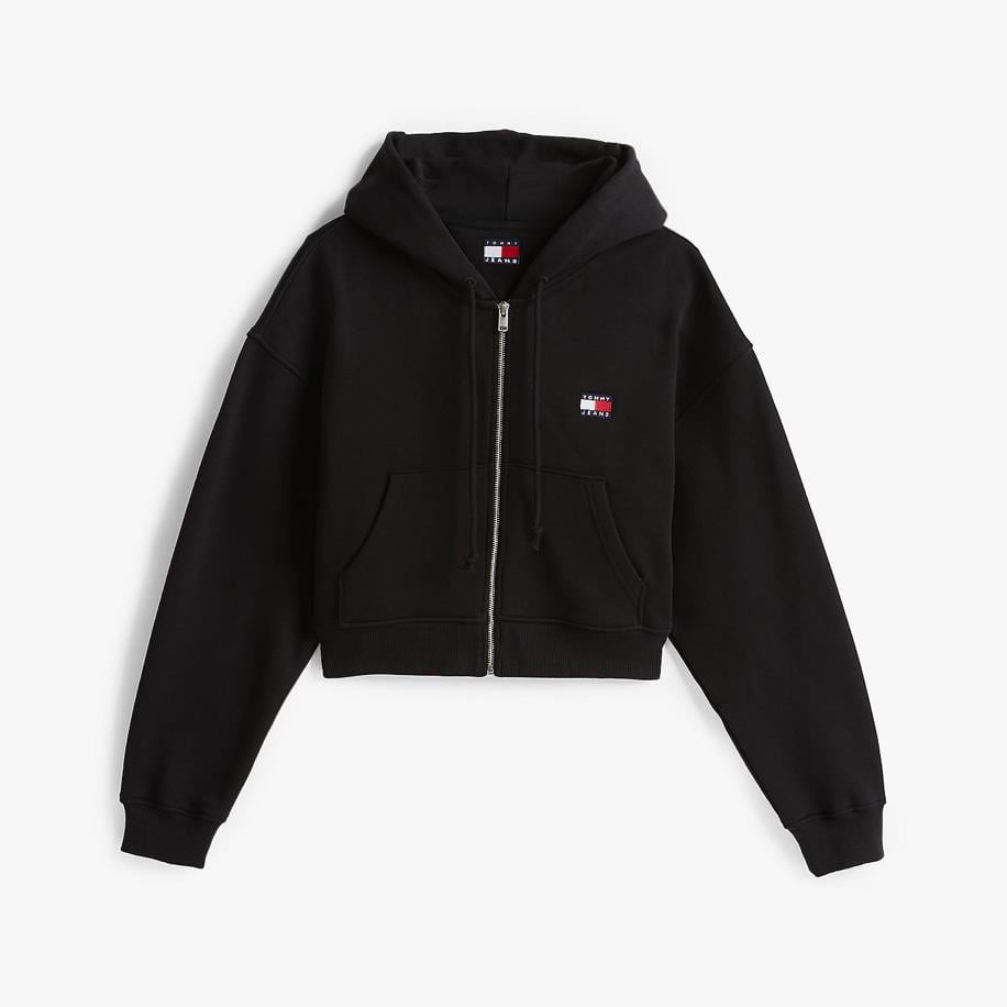 Siyah Fermuarlı Kapüşonlu Sweatshirt