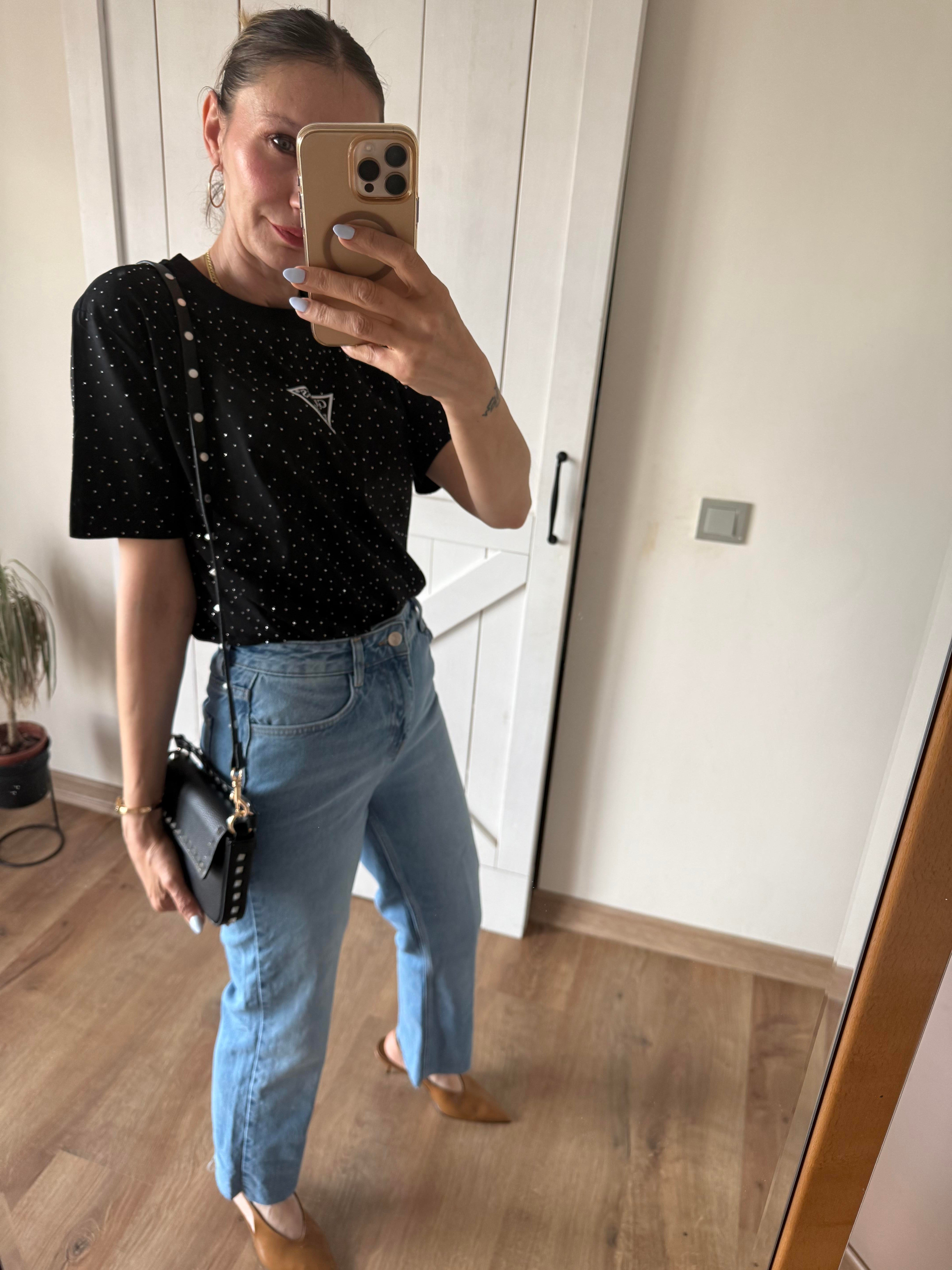 Siyah Full Taşlı Tshirt