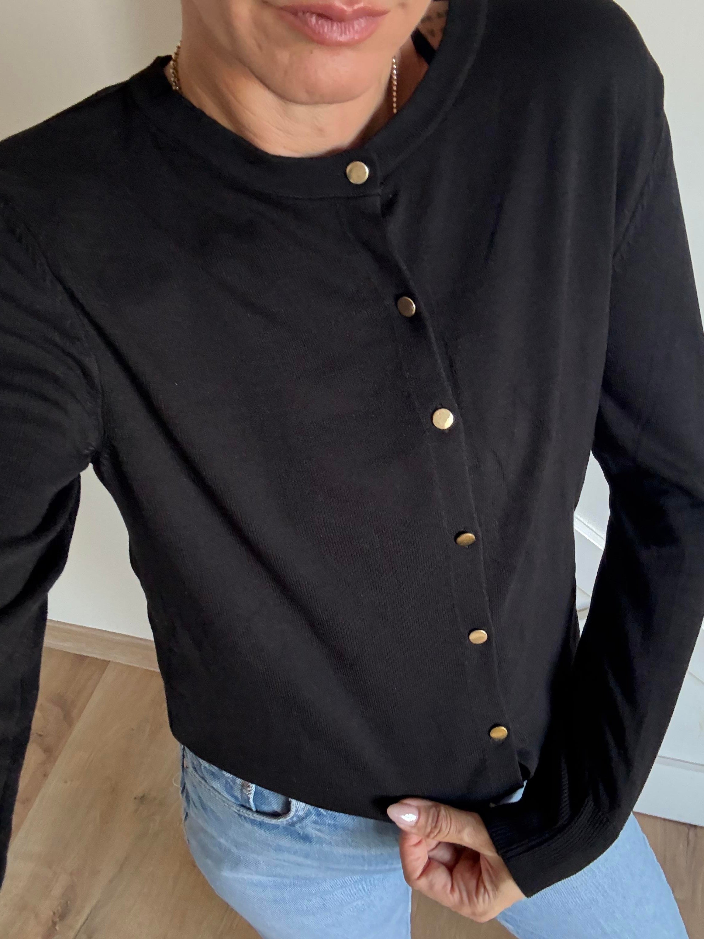 Siyah Gold Düğmeli Yumoş Hırka