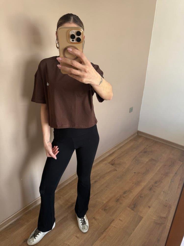 Siyah İspanyol Paça Ultra Yüksek Bel Fitilli Tayt