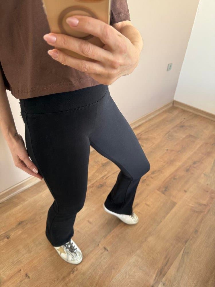 Siyah İspanyol Paça Ultra Yüksek Bel Fitilli Tayt