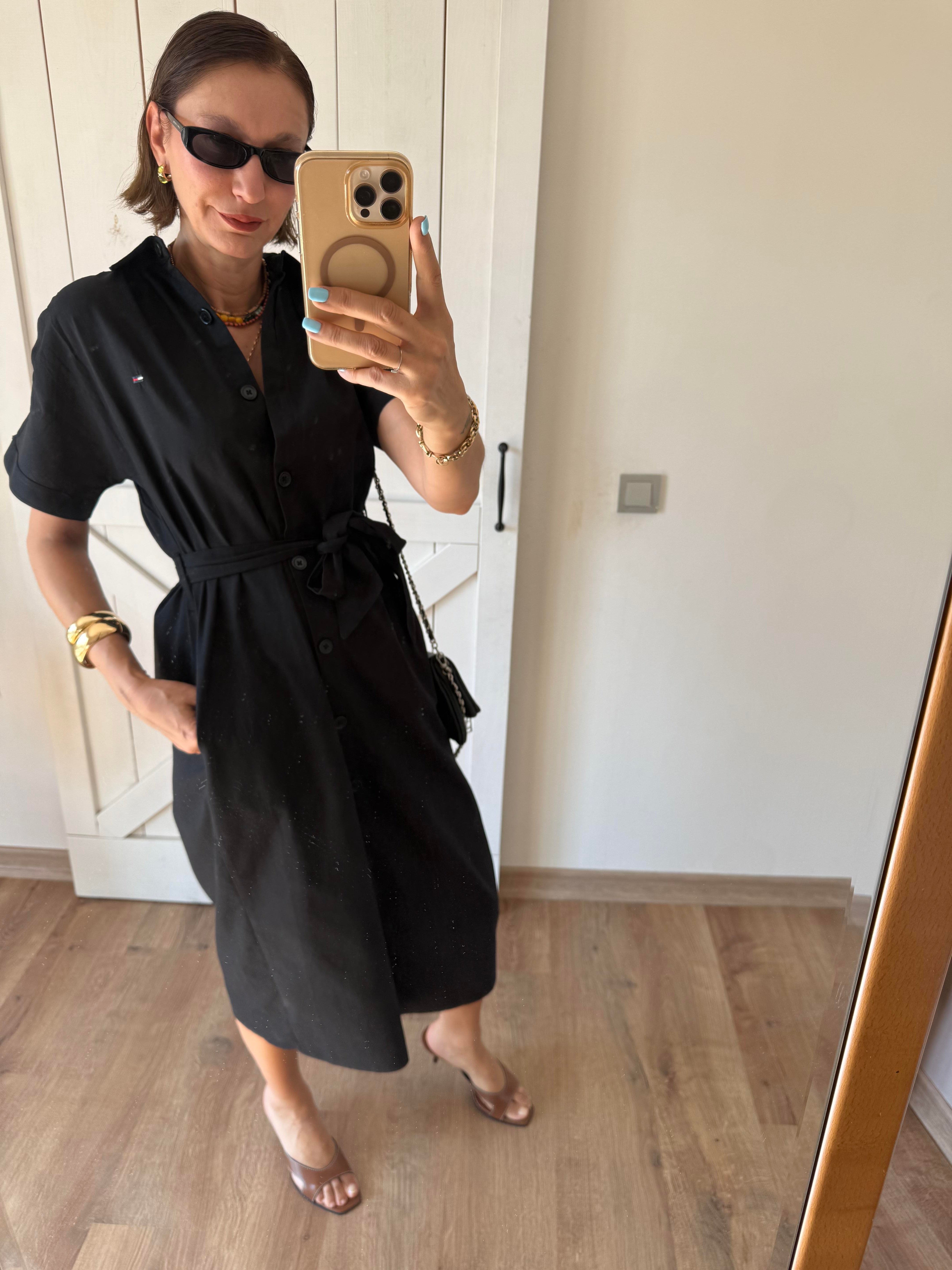 Siyah Kuşaklı Thoer Gömlek Elbise