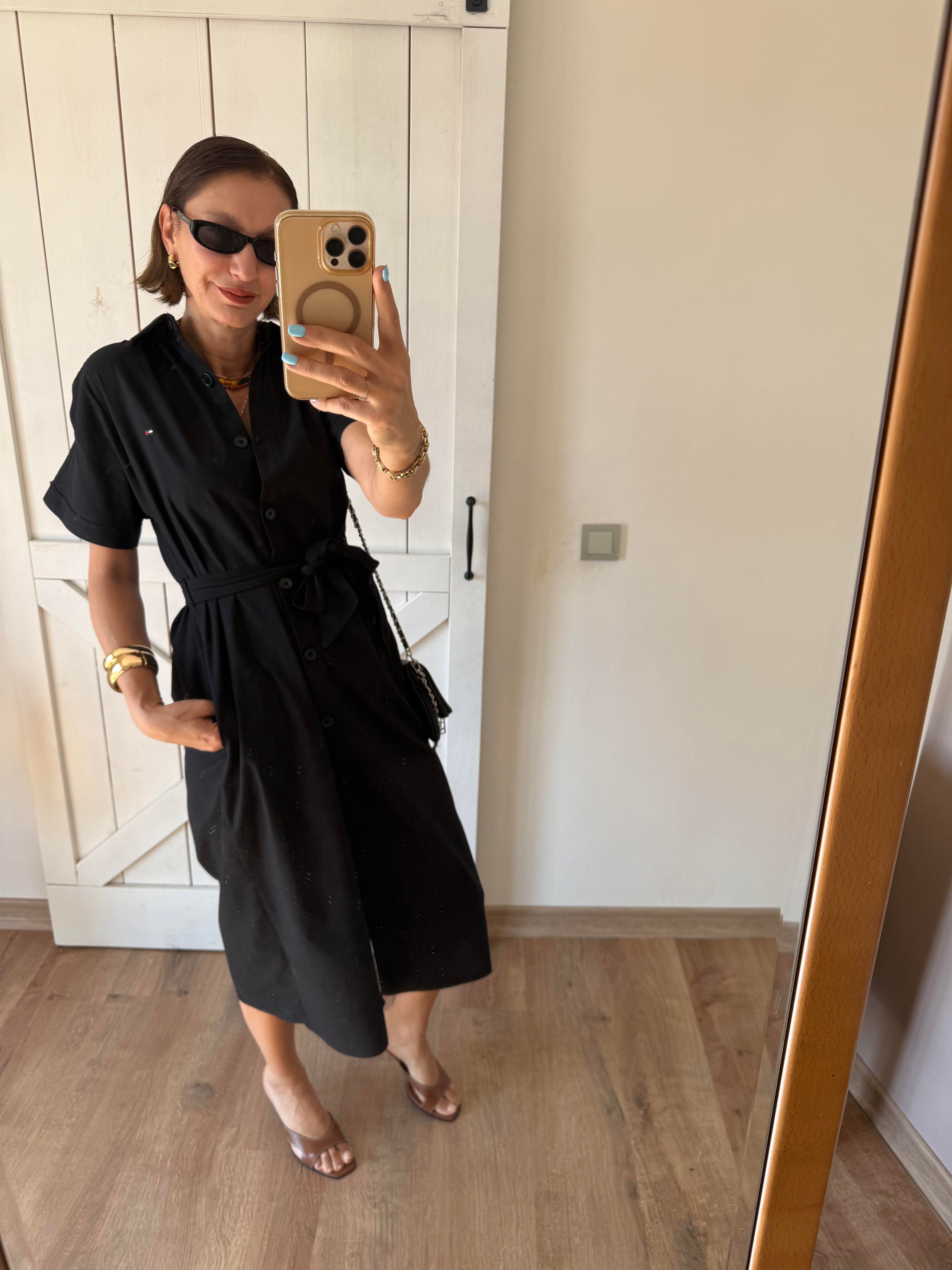 Siyah Kuşaklı Thoer Gömlek Elbise