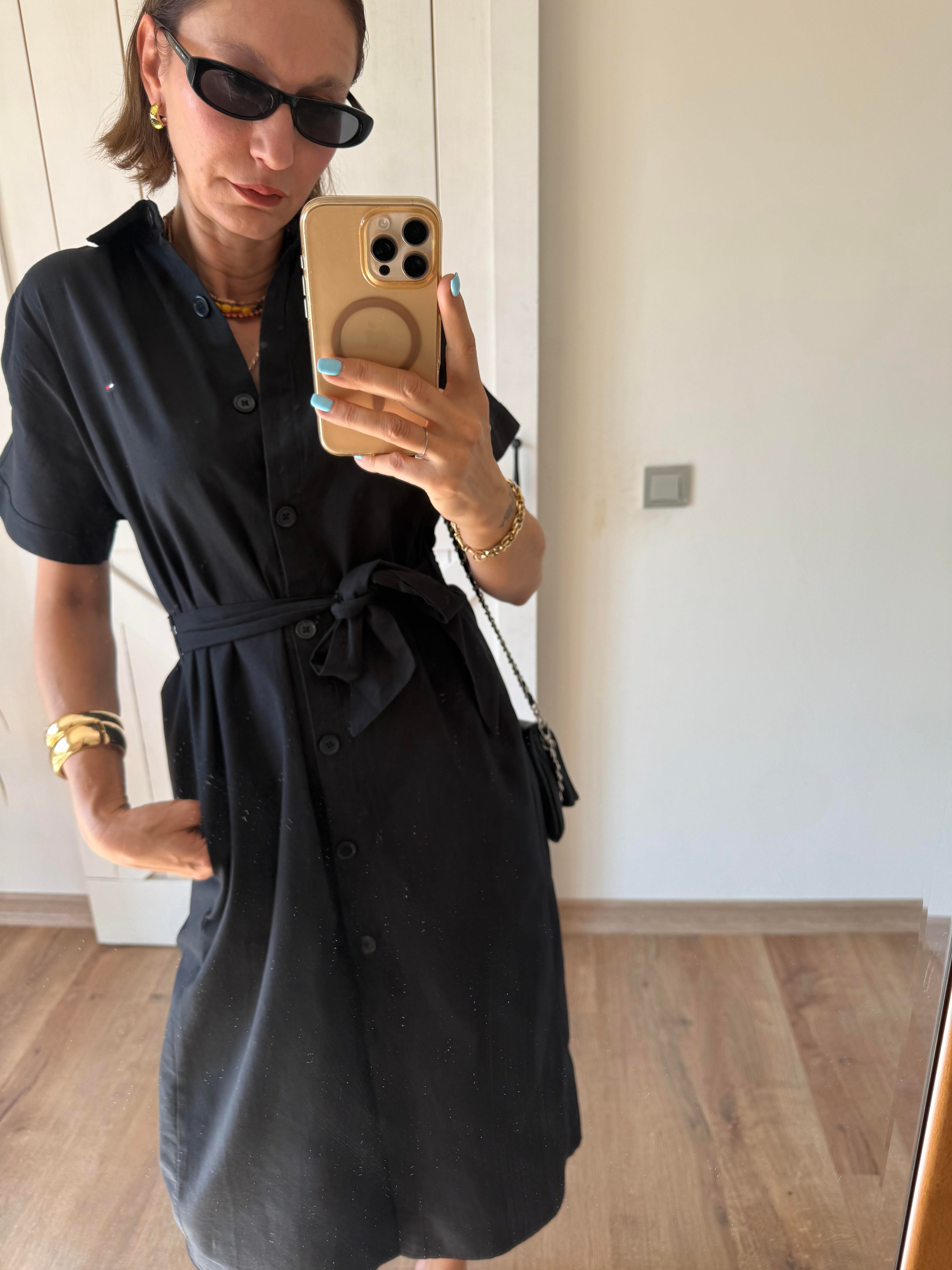 Siyah Kuşaklı Thoer Gömlek Elbise