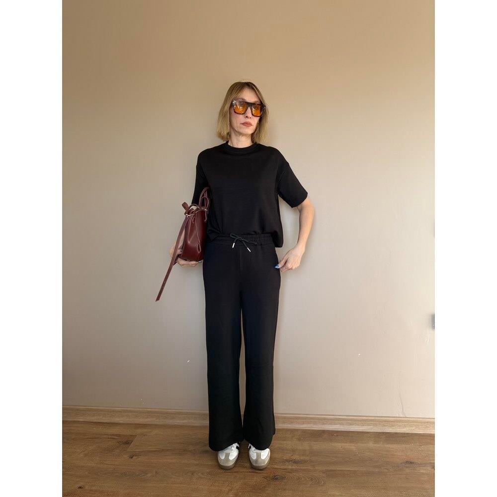 Siyah Oversize Yarım Kollu Sweat Pantolon