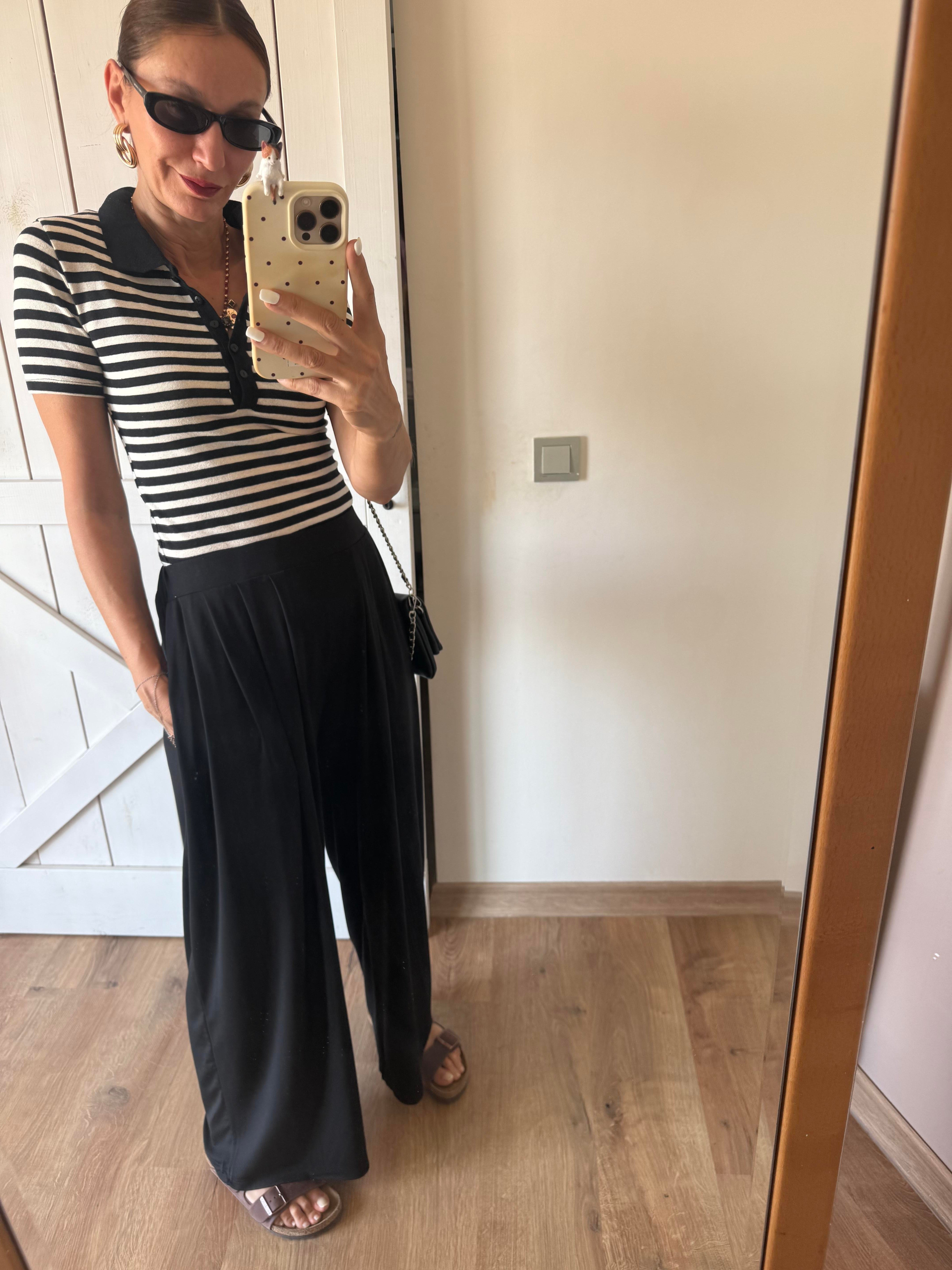 Siyah Pileli Oyş Pantolon