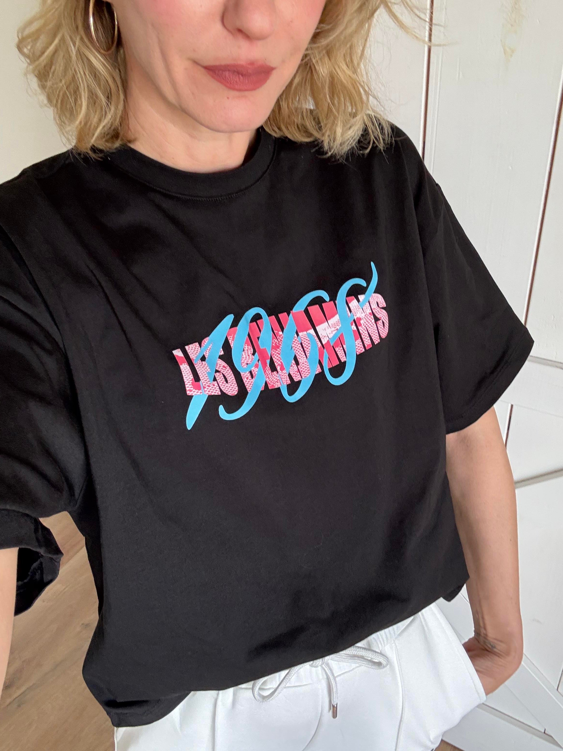 Siyah Rahat Kesim Baskılı Tshirt