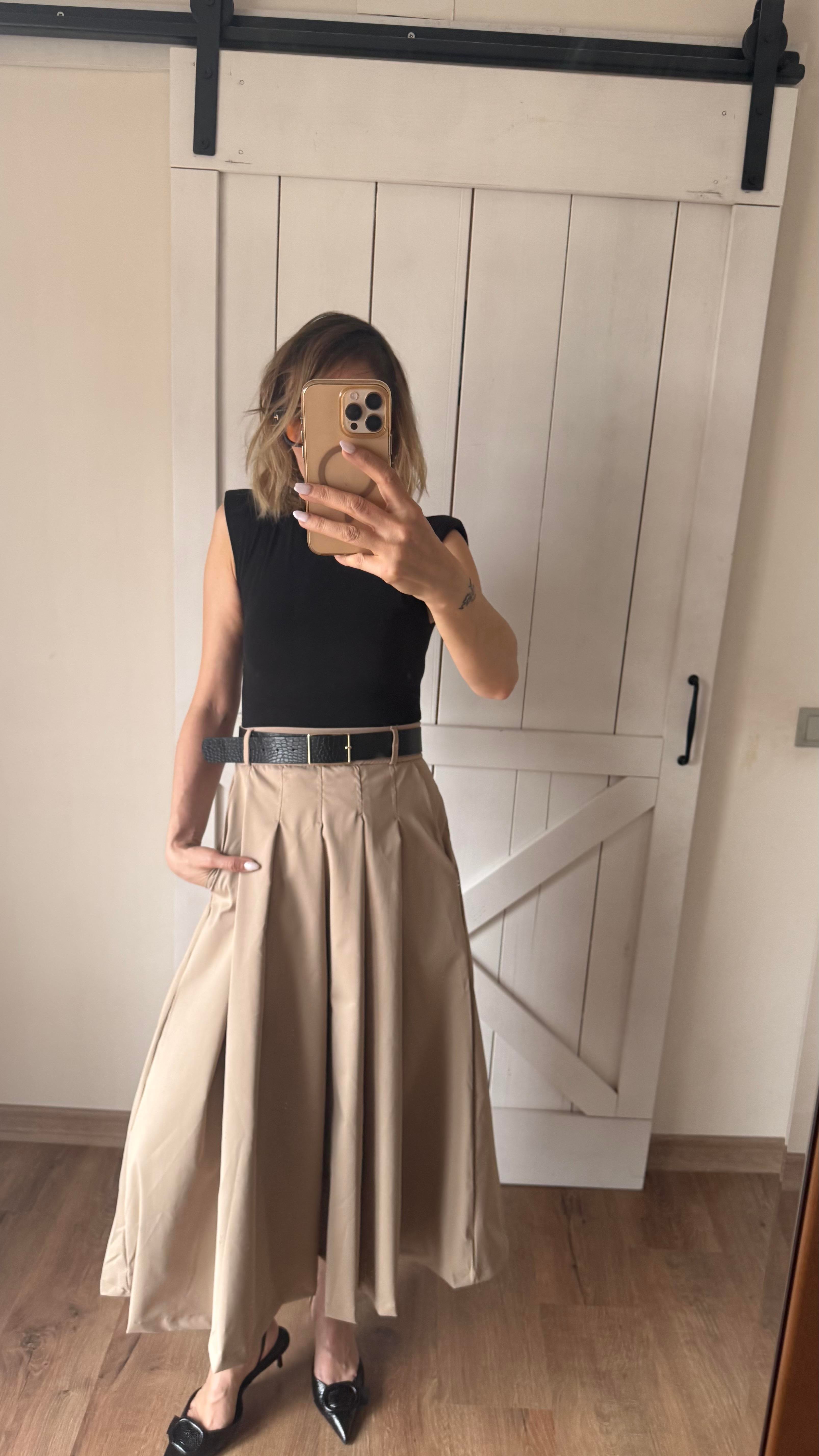 Siyah-Taba Vatkalı Ve Kemerli Kontrast Elbise