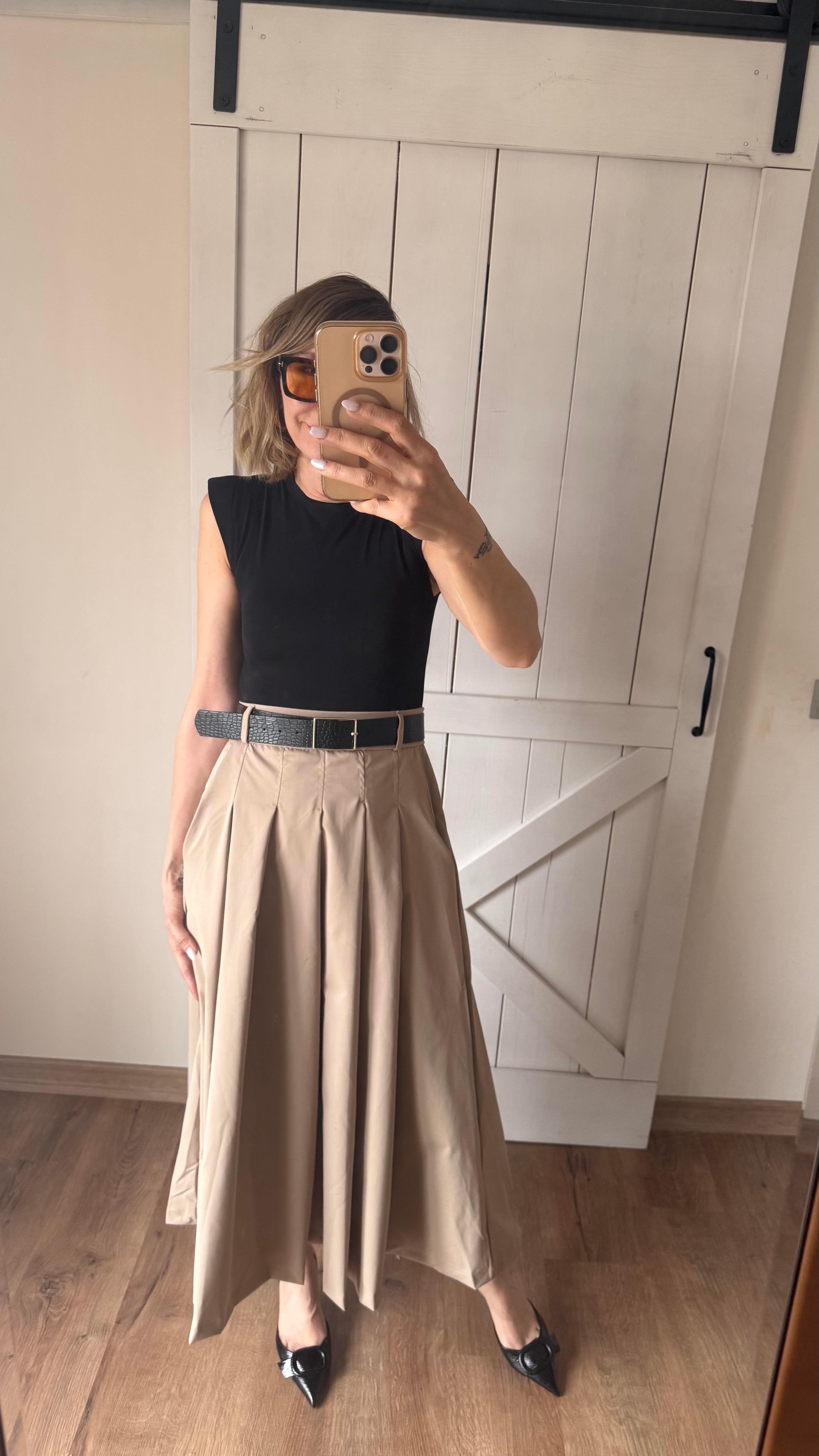 Siyah-Taba Vatkalı Ve Kemerli Kontrast Elbise